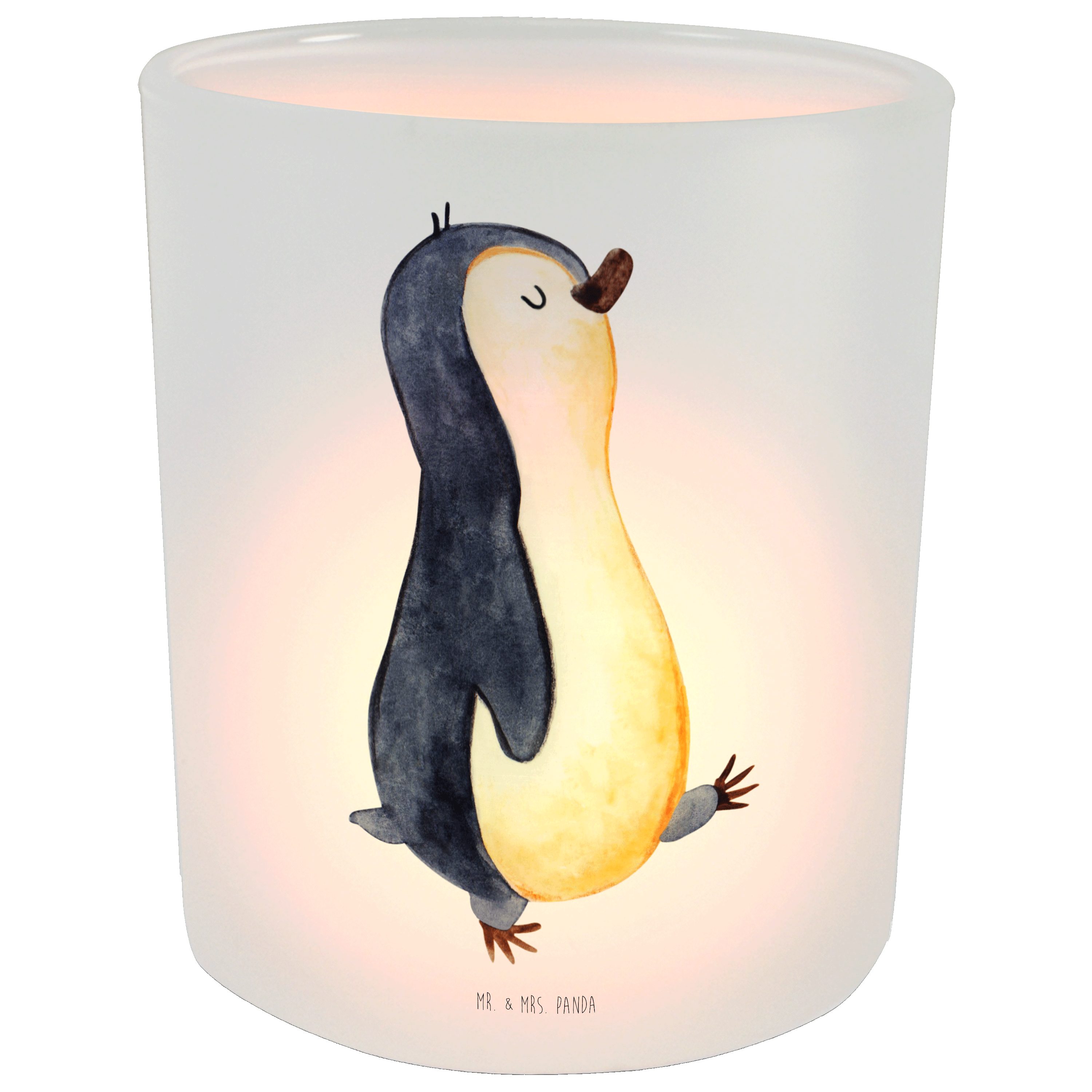 Mr. & Mrs. Panda Windlicht Pinguin marschierend - Transparent - Geschenk, stolz, spazieren, Wind (1 St)