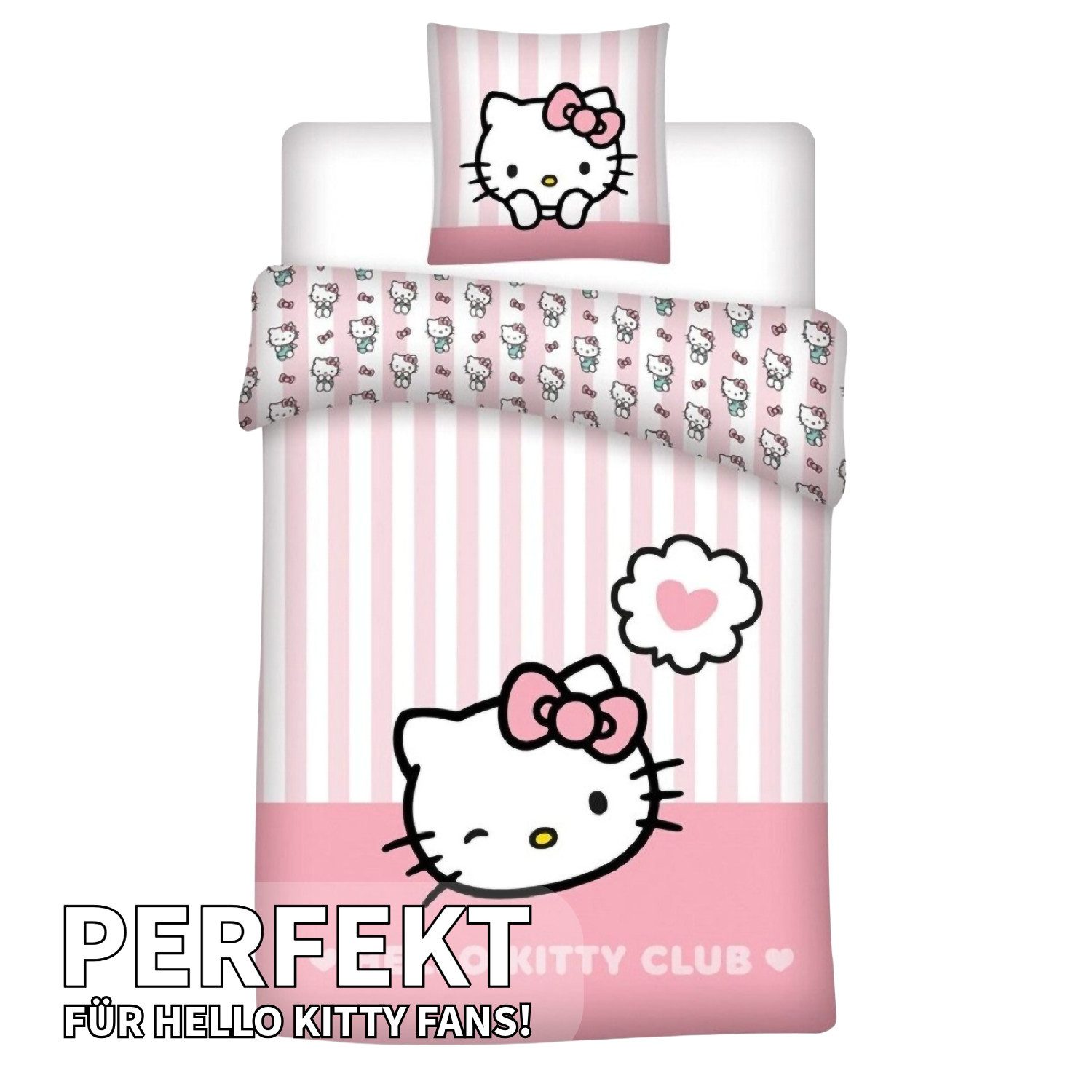 AY!Max Kinderbettwäsche Hello Kitty Club Wende Bettwäsche Set 2tlg 135 x 200 cm / 80 x 80 cm, 1 teilig, Langlebig