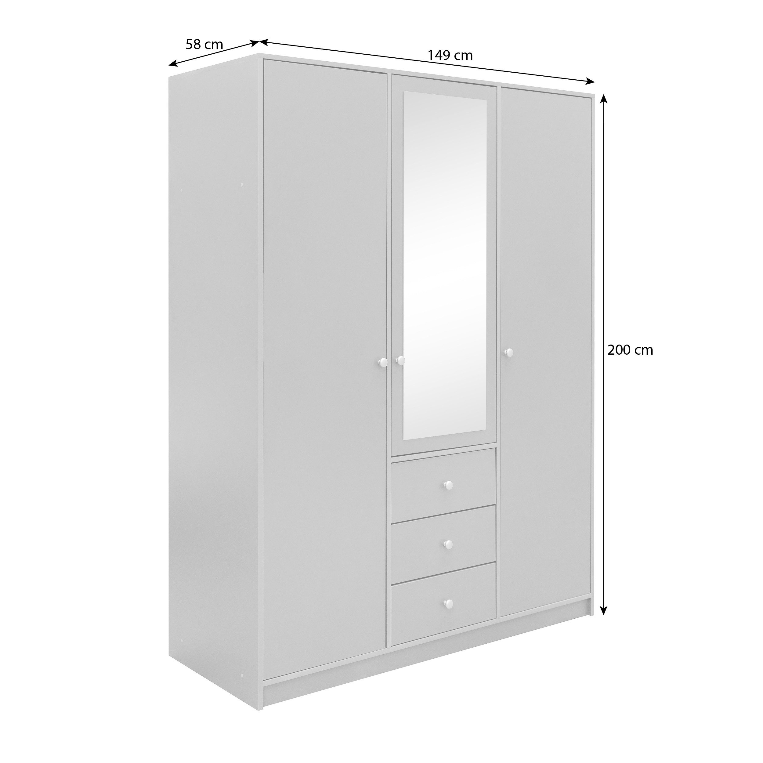 Beautysofa Kleiderschrank mit Spiegel und 3 Schubladen (Zur Auswahl: zweitürig, dreitürig oder viertürig, verschiedene Farben) Höhe 200 cm