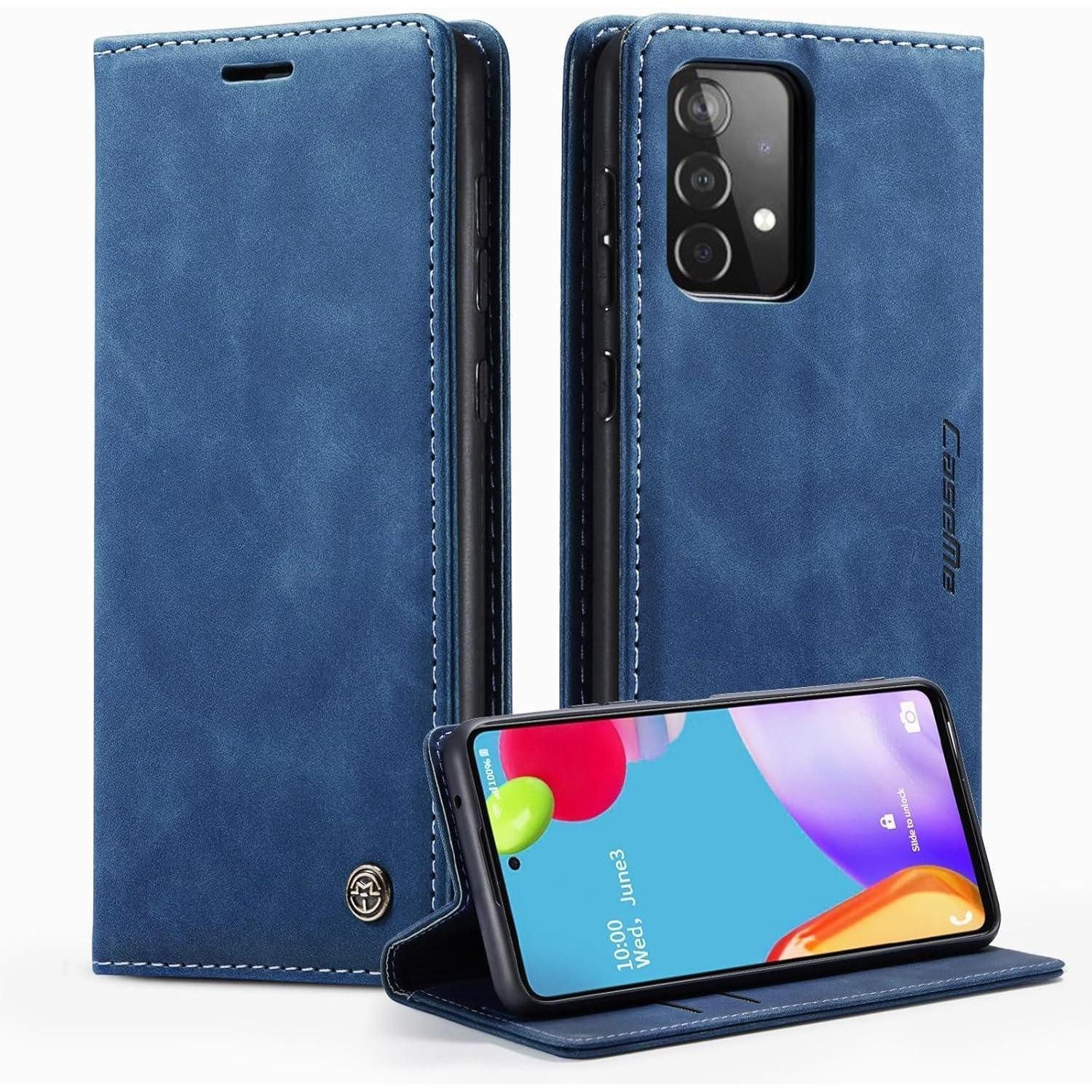 LuxusKollektion Flip Case Handyhülle Samsung Galaxy A53 5G Premium Leder klappbar blau