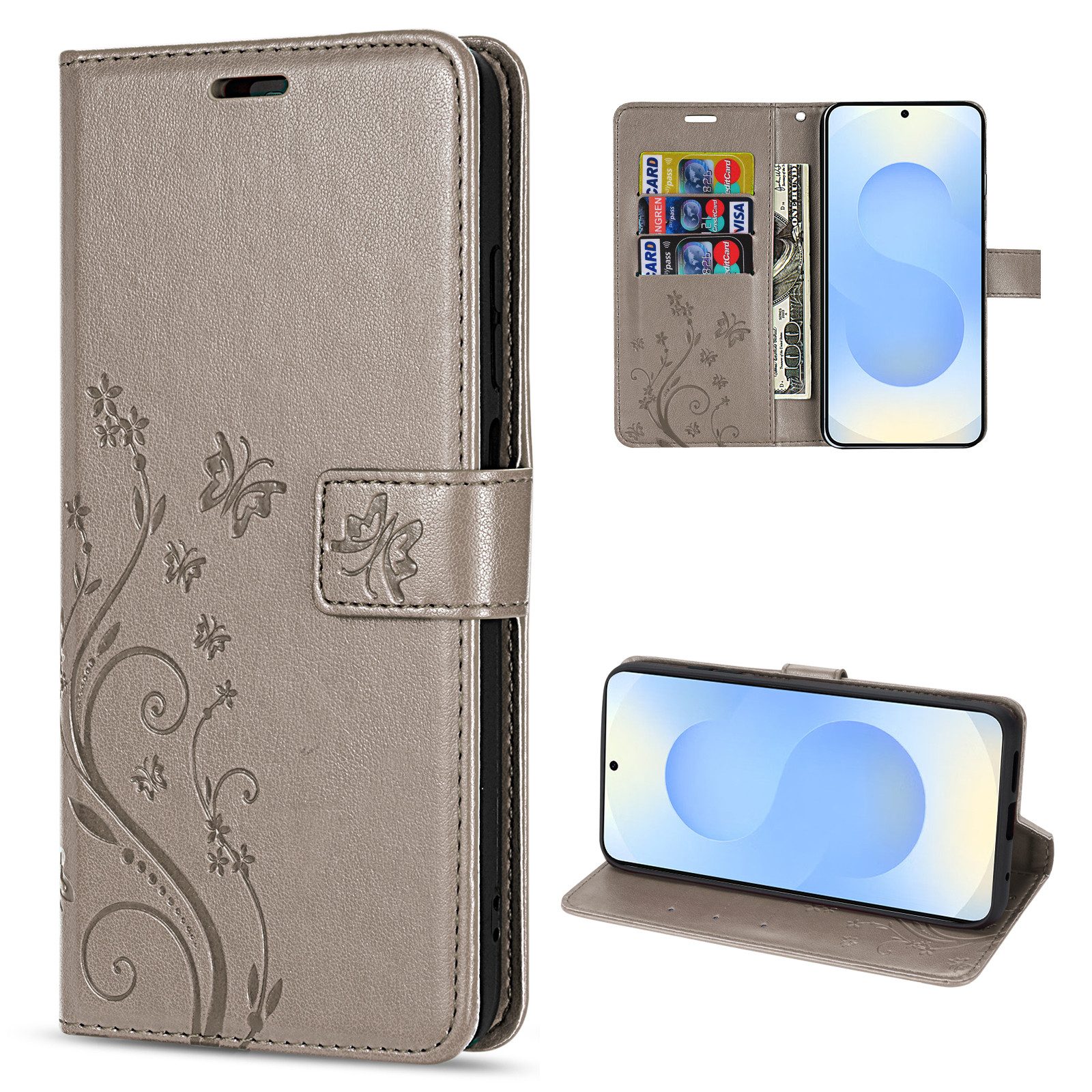 betterfon Handyhülle für Samsung Galaxy S25 Handy Wallet Case Flip Cover, Bookstyle-Hülle: Magnetverschluss 3 Kartenfächer & Standfunktion