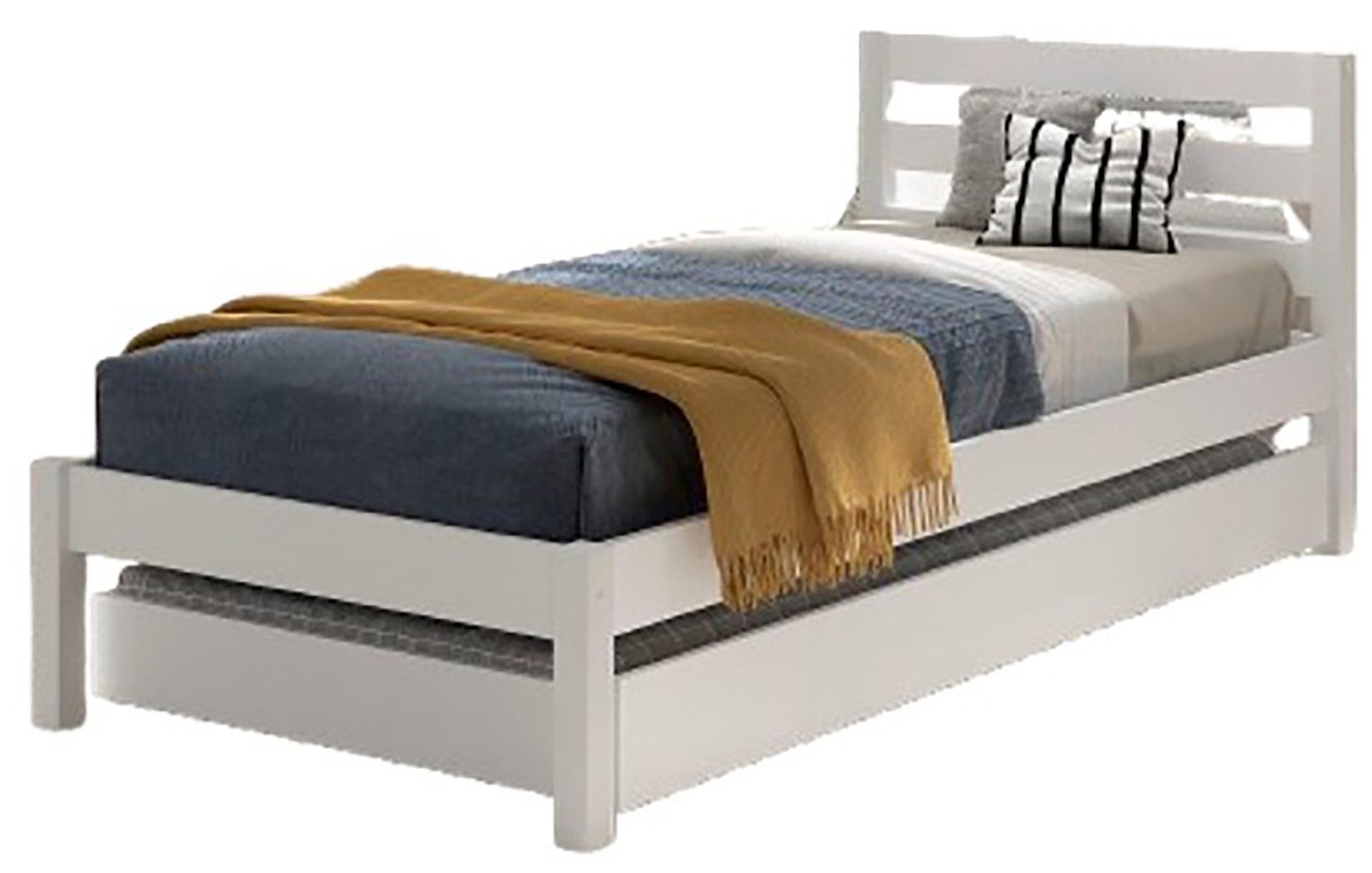 Vipack Massivholzbett Pino, universell einsetzbar, gradliniges Design, Made in Europe (B/H/Tca. 211x84,4x 97,5cm, Liegefläche 90/200 cm, mit 1 Bettschublade), inkl. Rolllattenrost, Kiefer massiv, in Natur oder Weiß lackiert