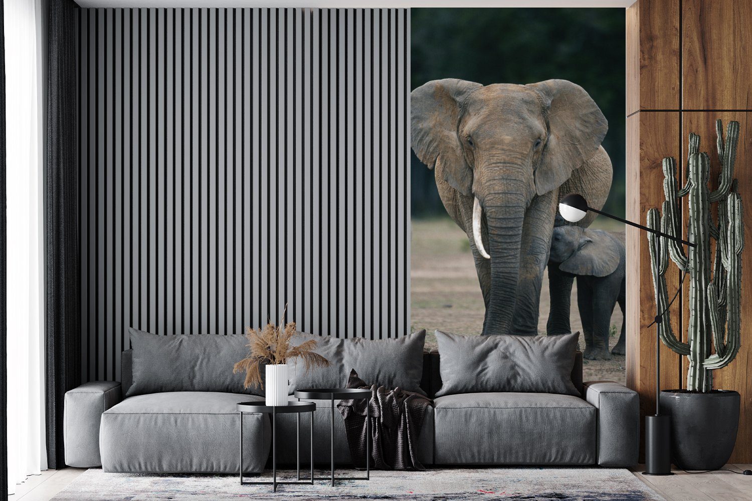 MuchoWow Fototapete Elefant (2 Vliestapete Flachland Tiere - bedruckt, Wohnzimmer - für Natur, Schlafzimmer Küche, - St), Matt, Fototapete