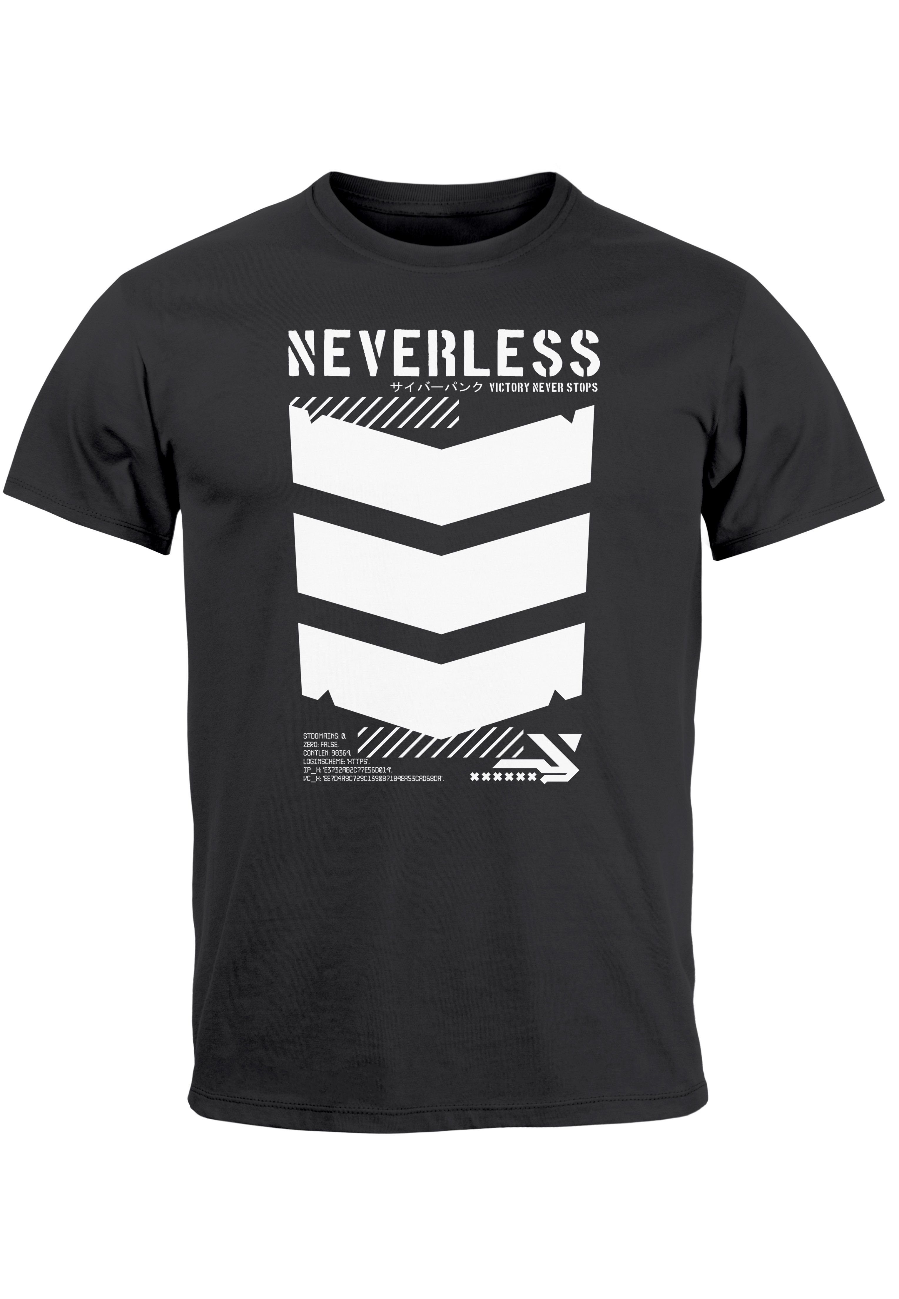 Neverless Print-Shirt Herren T-Shirt Techwear Trend Motive Streetstyle Print Fas Japanese mit Military dunkelgrau