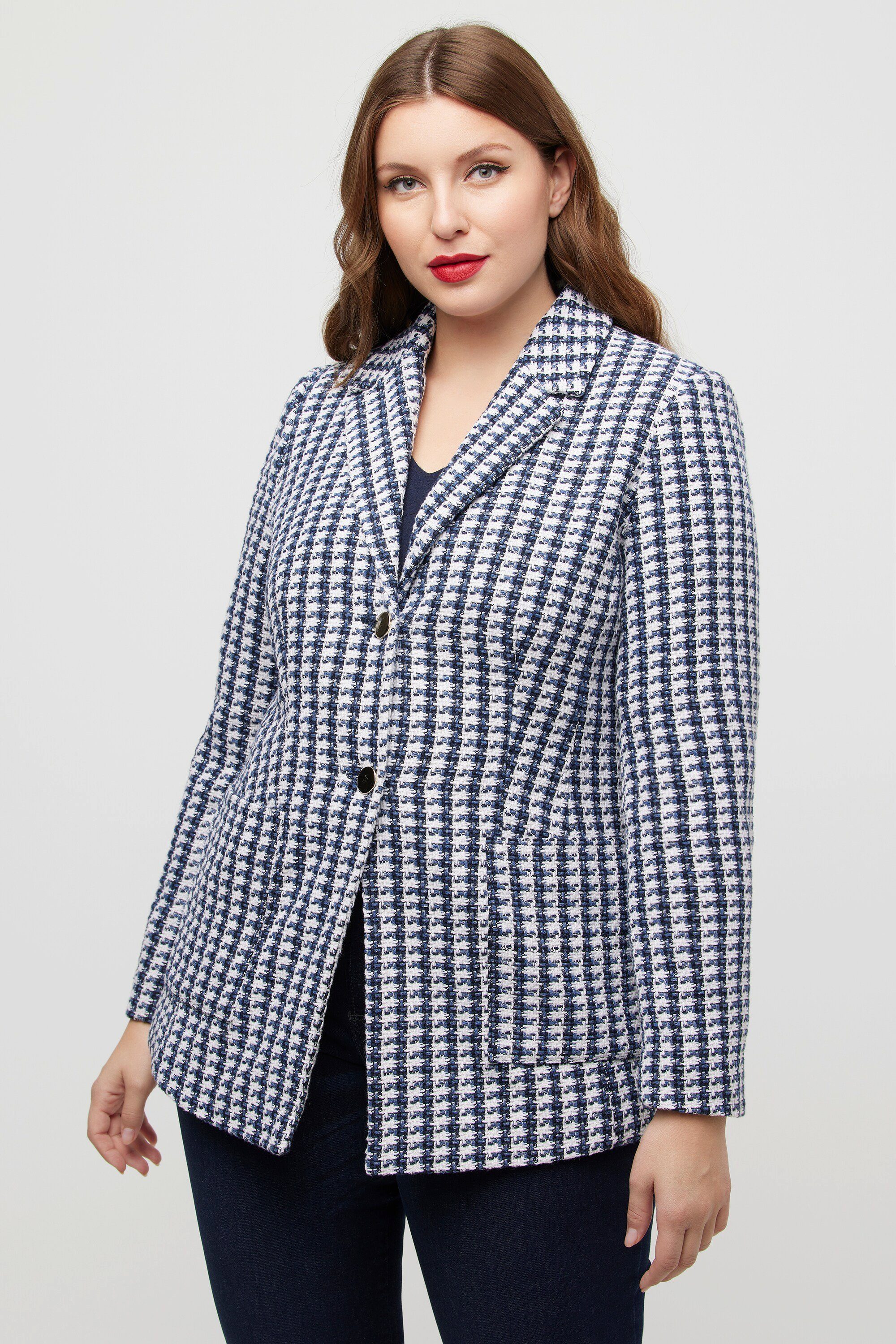 Blusenblazer Blazer leicht tailliert Reverskragen Bouclé
