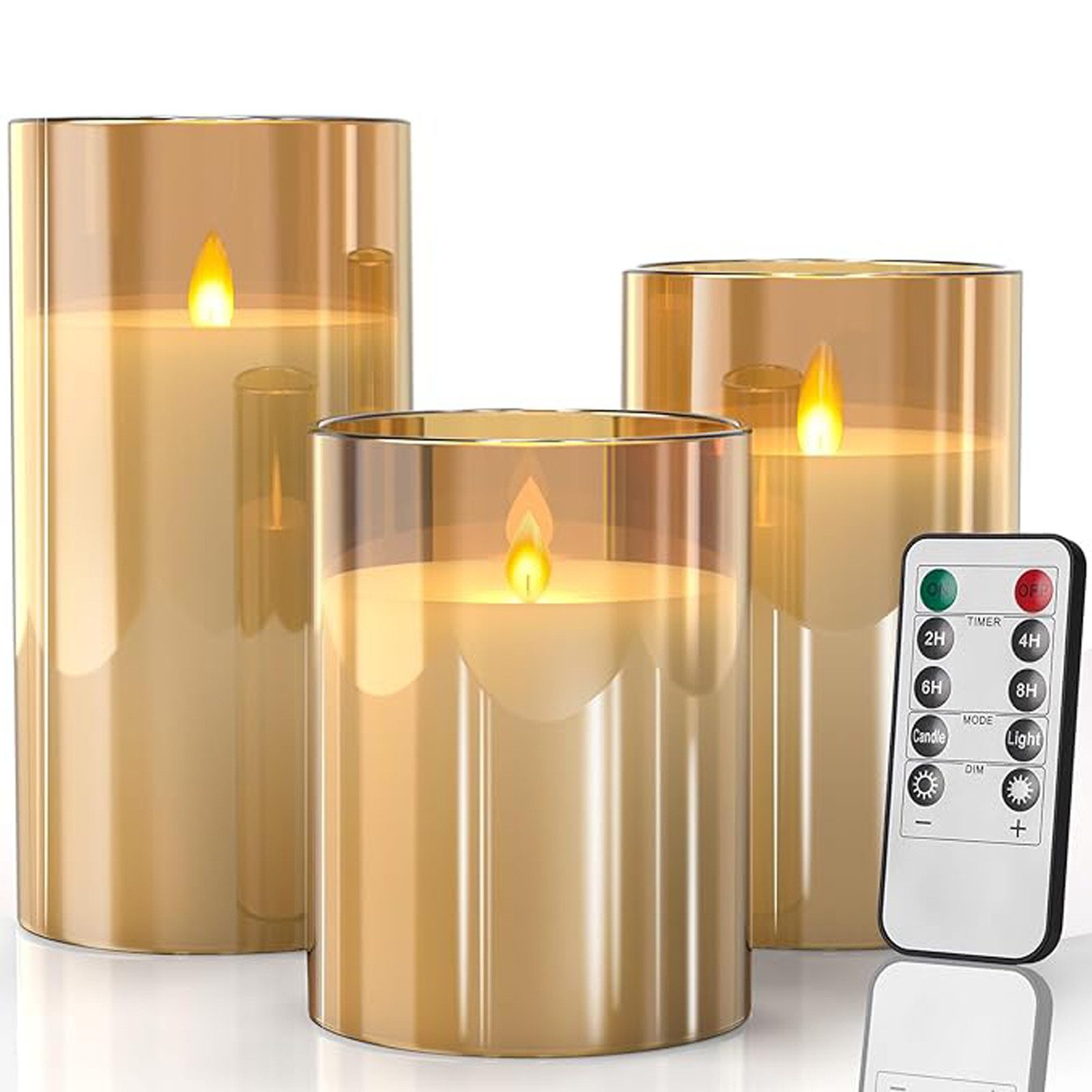 MODFU LED-Kerze 3er Set Kerzen Flammenlose Säulenkerzen Kerzenlichter Stumpenkerze (realistische und helle flackernde Teelichter, 3-tlg., mit Fernbedienung und Timerfunktion batteriebetrieben), für Hochzeit Urlaub Party Heimdekoration