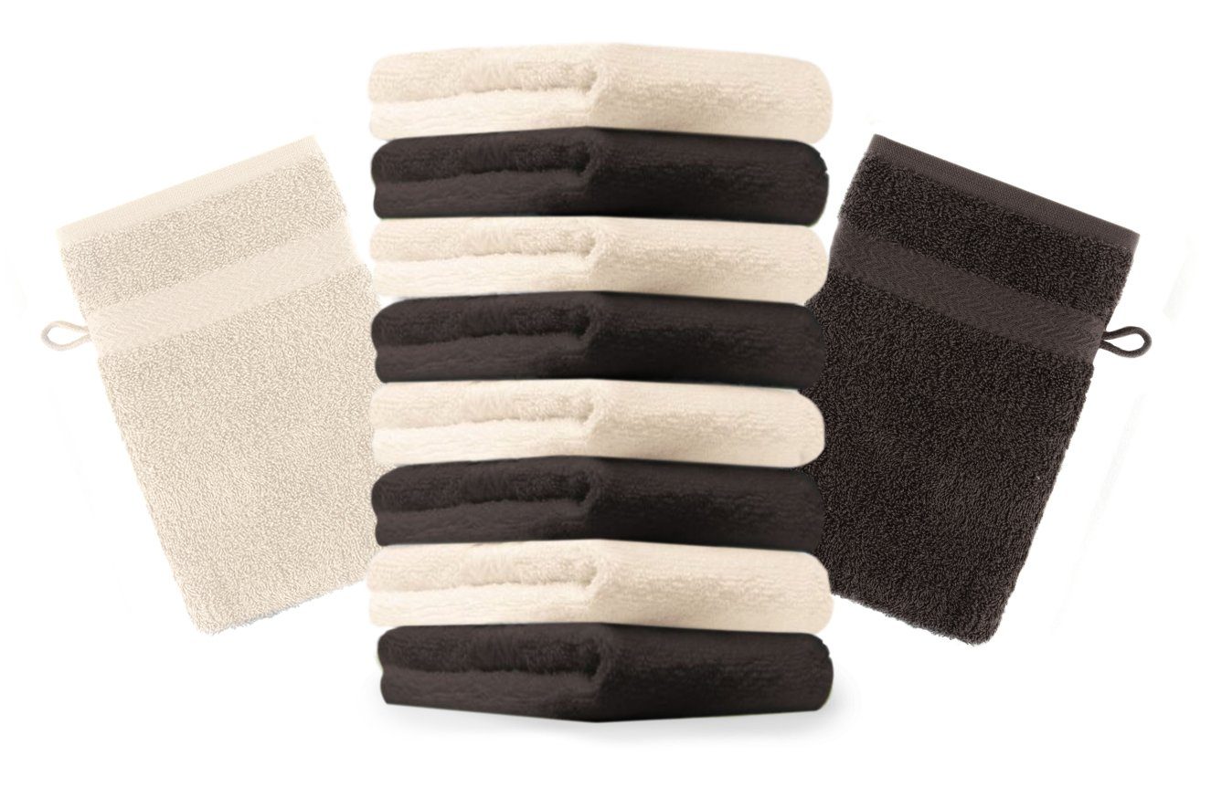 Betz Waschhandschuh 10 Stück Waschhandschuhe Premium 100% Baumwolle Waschlappen Set 16x21 cm Farbe dunkelbraun und beige (10-tlg)