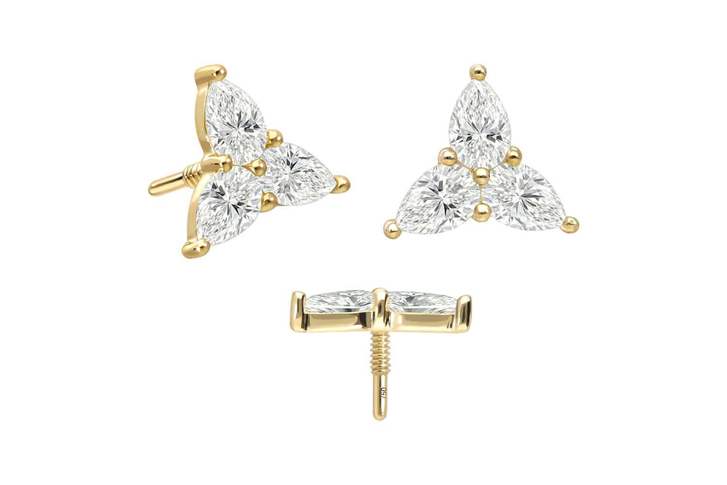 PIERCINGLINE Piercing-Set 18 Karat Gold Schraubaufsatz mit Außengewinde DIAMANT-BLUME (Schraub-Aufsätze, 1-tlg)