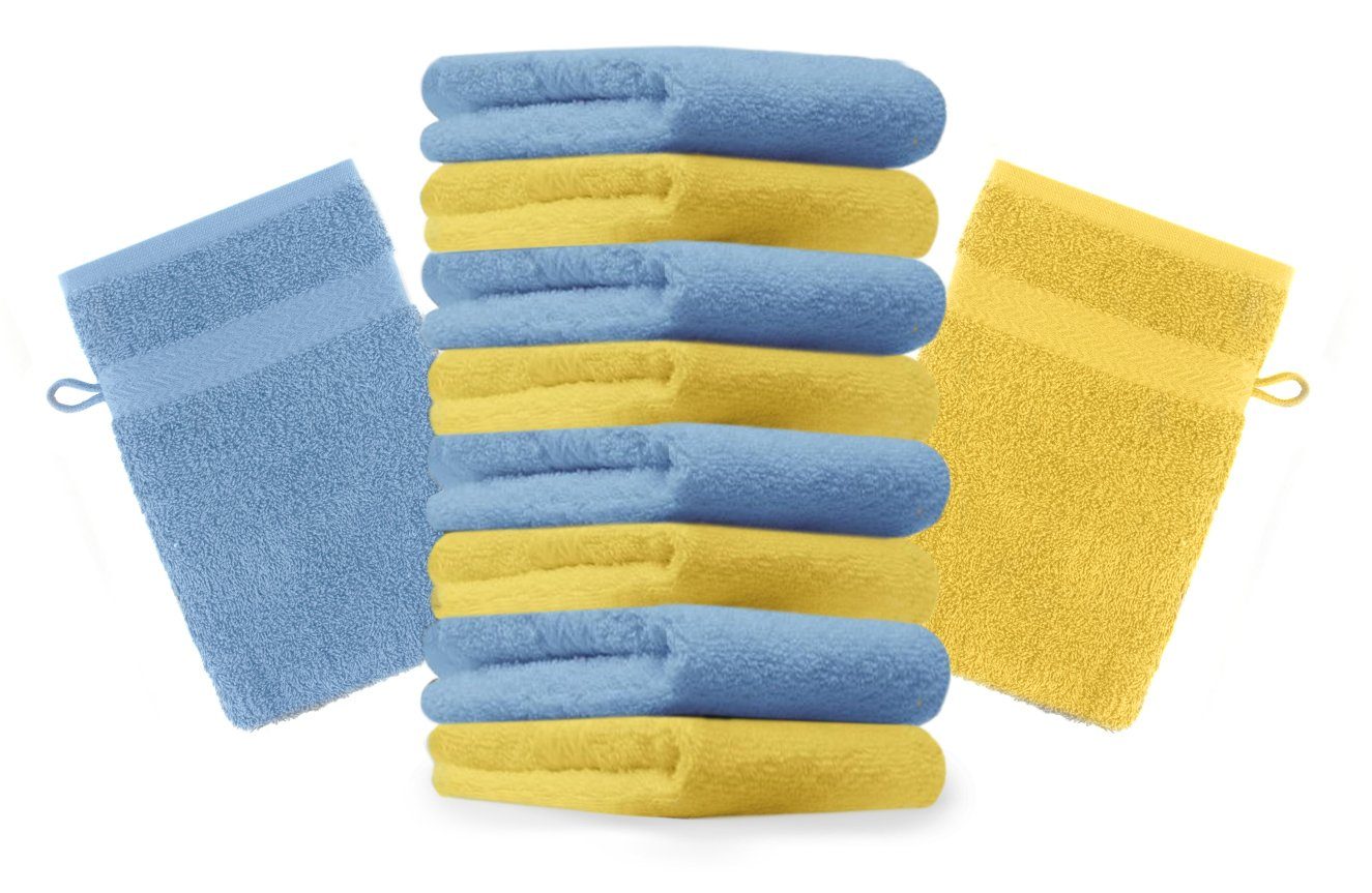 Betz Waschhandschuh 10 Stück Waschhandschuhe Premium 100% Baumwolle Waschlappen Set 16x21 cm Farbe gelb und hellblau (10-tlg)
