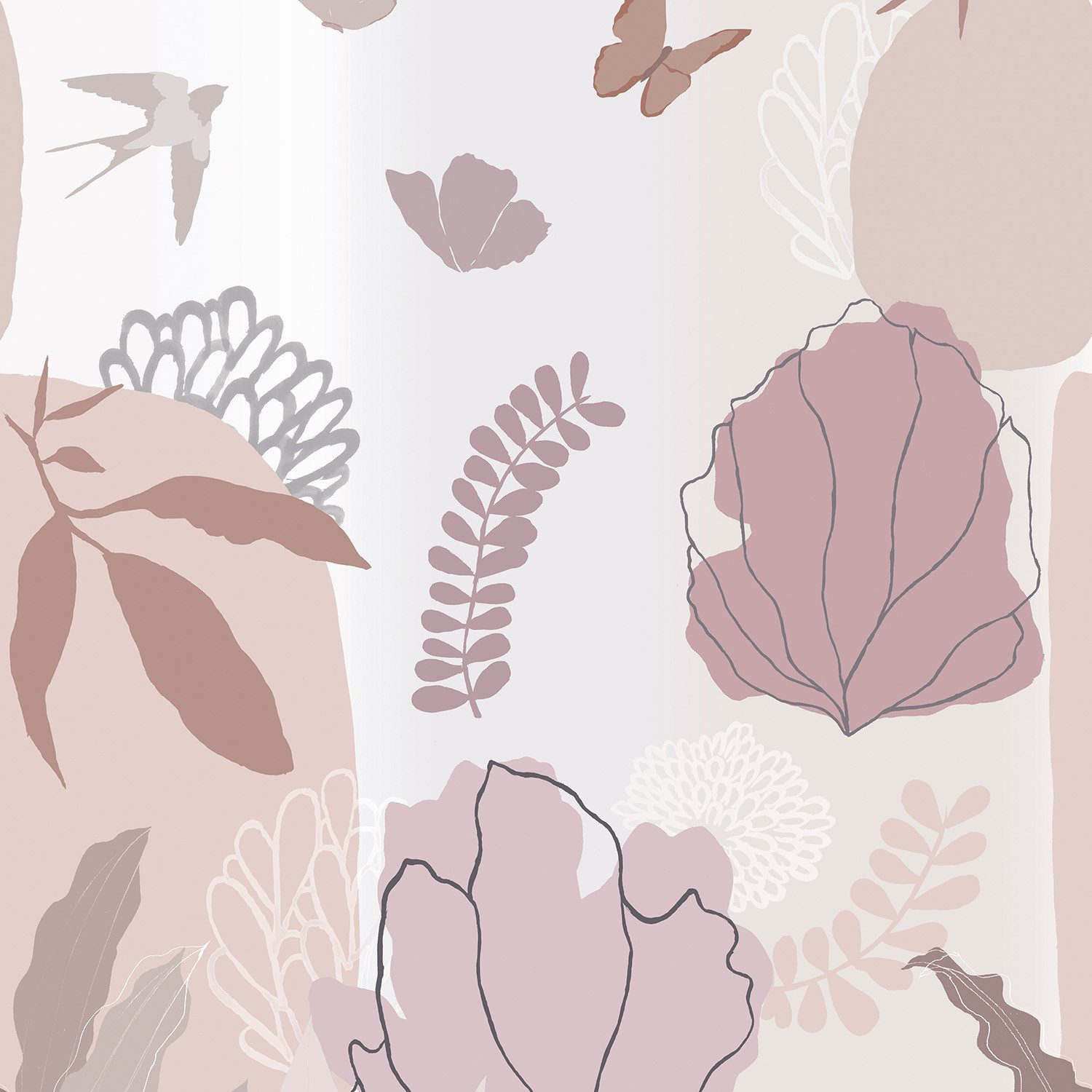 Rasch Fototapete Florine in Rosa, Roomblush - RB326 - 2,85m x 2,00m, glatt, floral, natürlich, gemustert, minimalistisch, grafisch, botanisch, (1 Rolle, 1 St), Aquarell-Optik