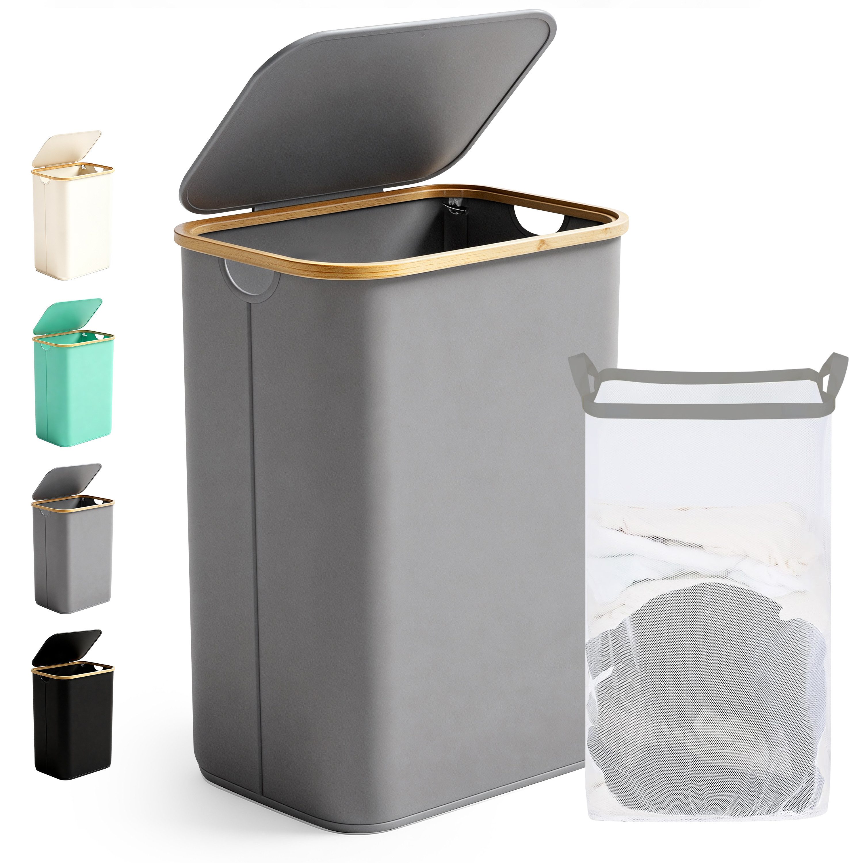 Ribelli Wäschekorb Wäschekorb mit Deckel und Herausnehmbar Wäschesack, Wäschetonne Schmal für Waschküche, Bad, Schlafzimmer, 85L