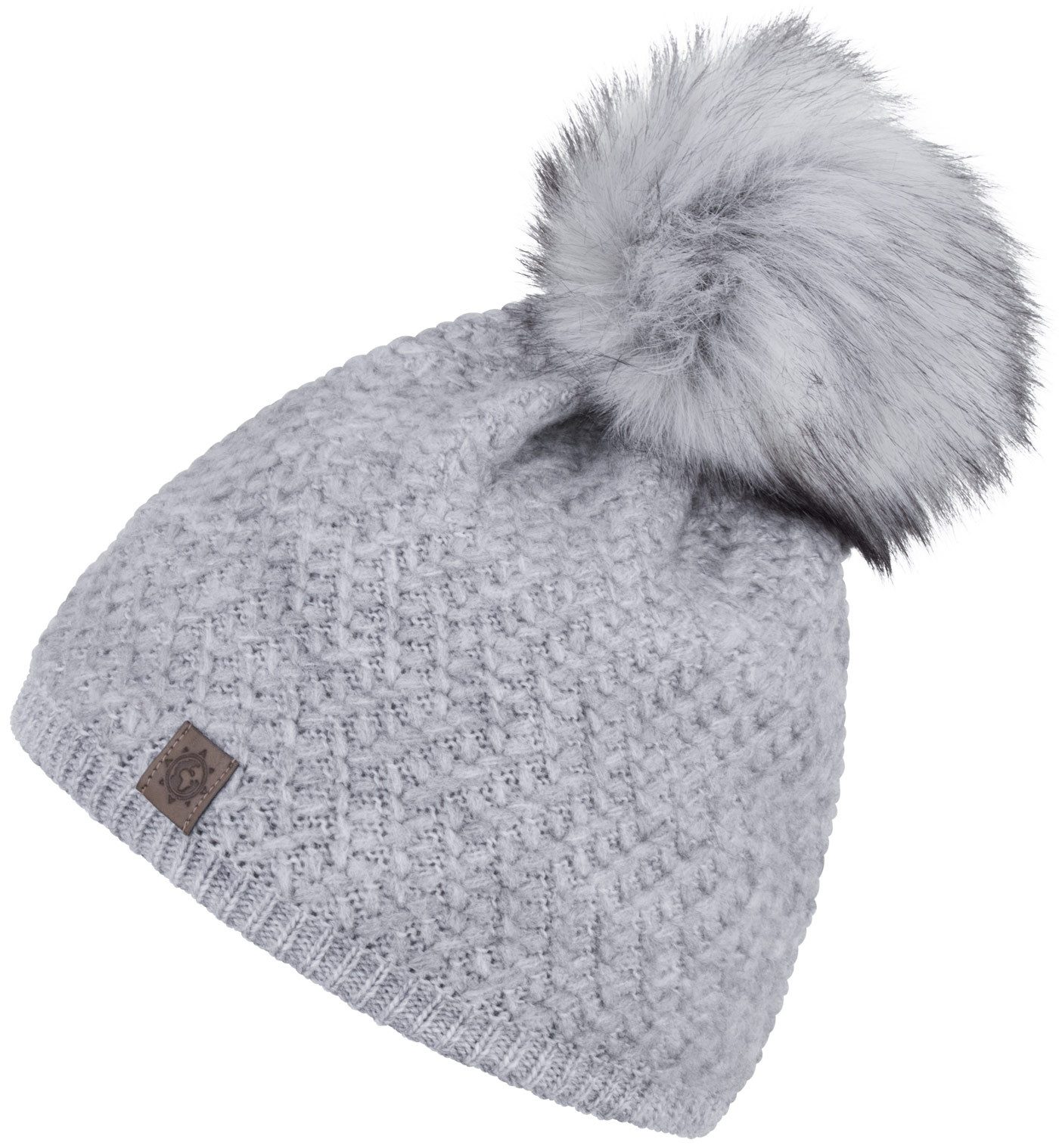 compagno Bommelmütze (1-St) Bommelmütze Wintermütze Beanie Damen Grobstrick Fleecefutter