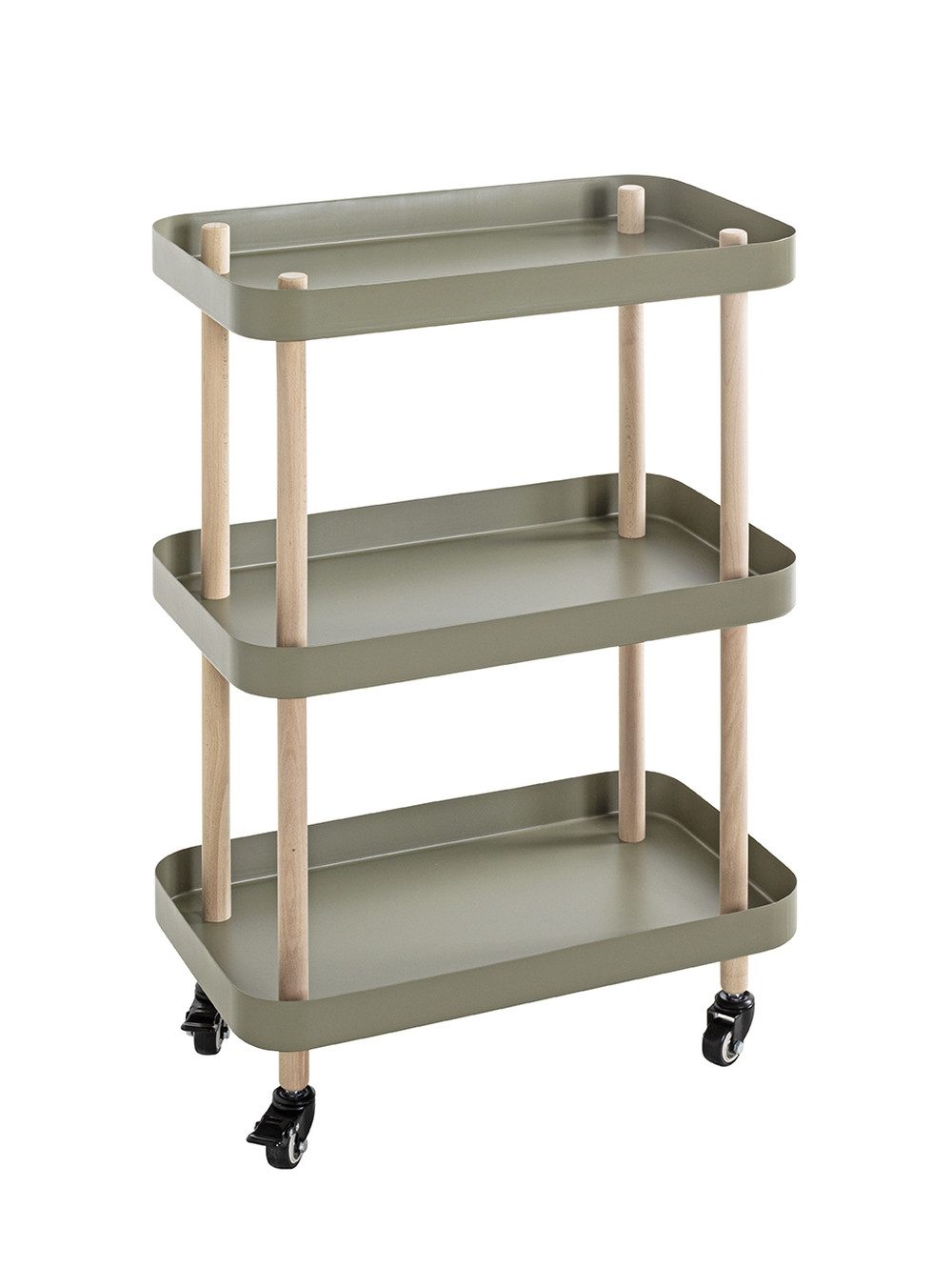 freiraum Servierwagen 54919, in grün, natur, Massivholz, Metall - 50x76x30cm (BxHxT)