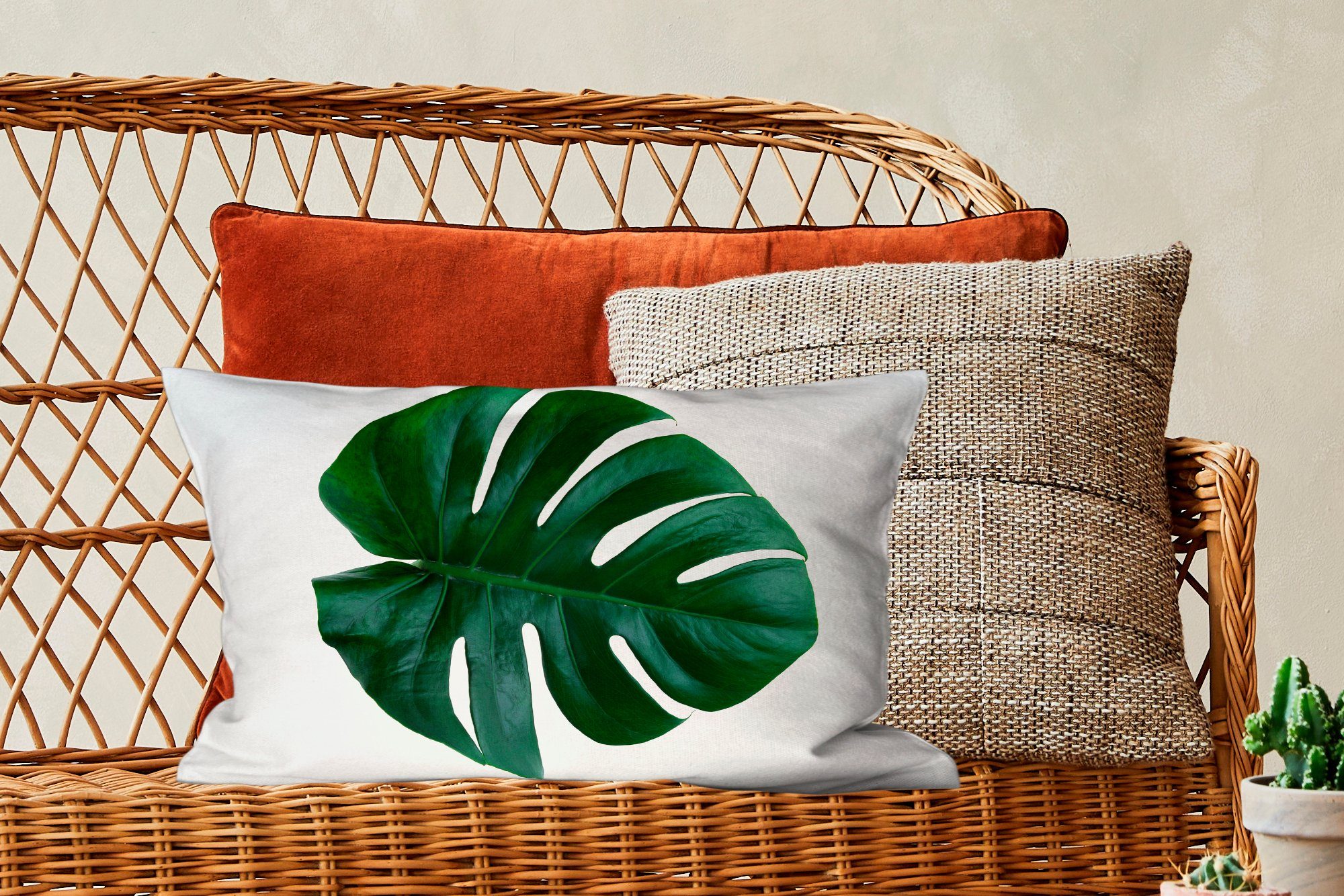 Dekoration, Füllung, mit Schlafzimmer Wohzimmer Dekokissen Zierkissen, botanische Dekokissen grüne Eine MuchoWow Lochpflanze,