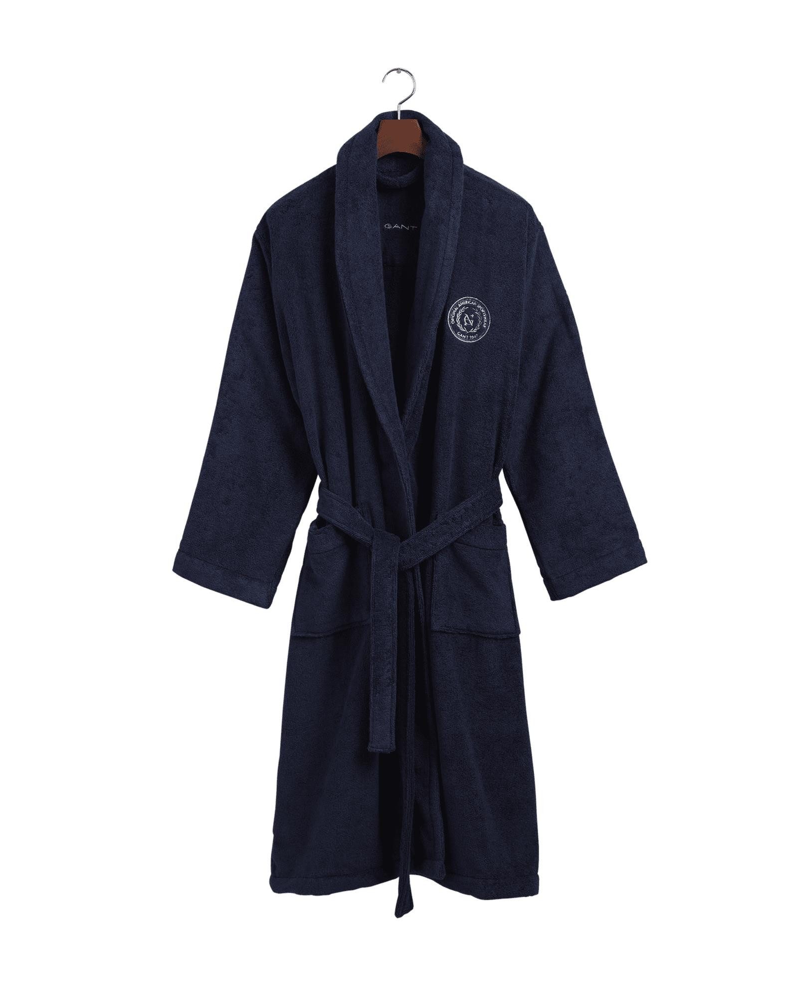 Bademantel GANT Bademantel Crest Marine Blau XXL, Baumwolle 70%, Modal 30%