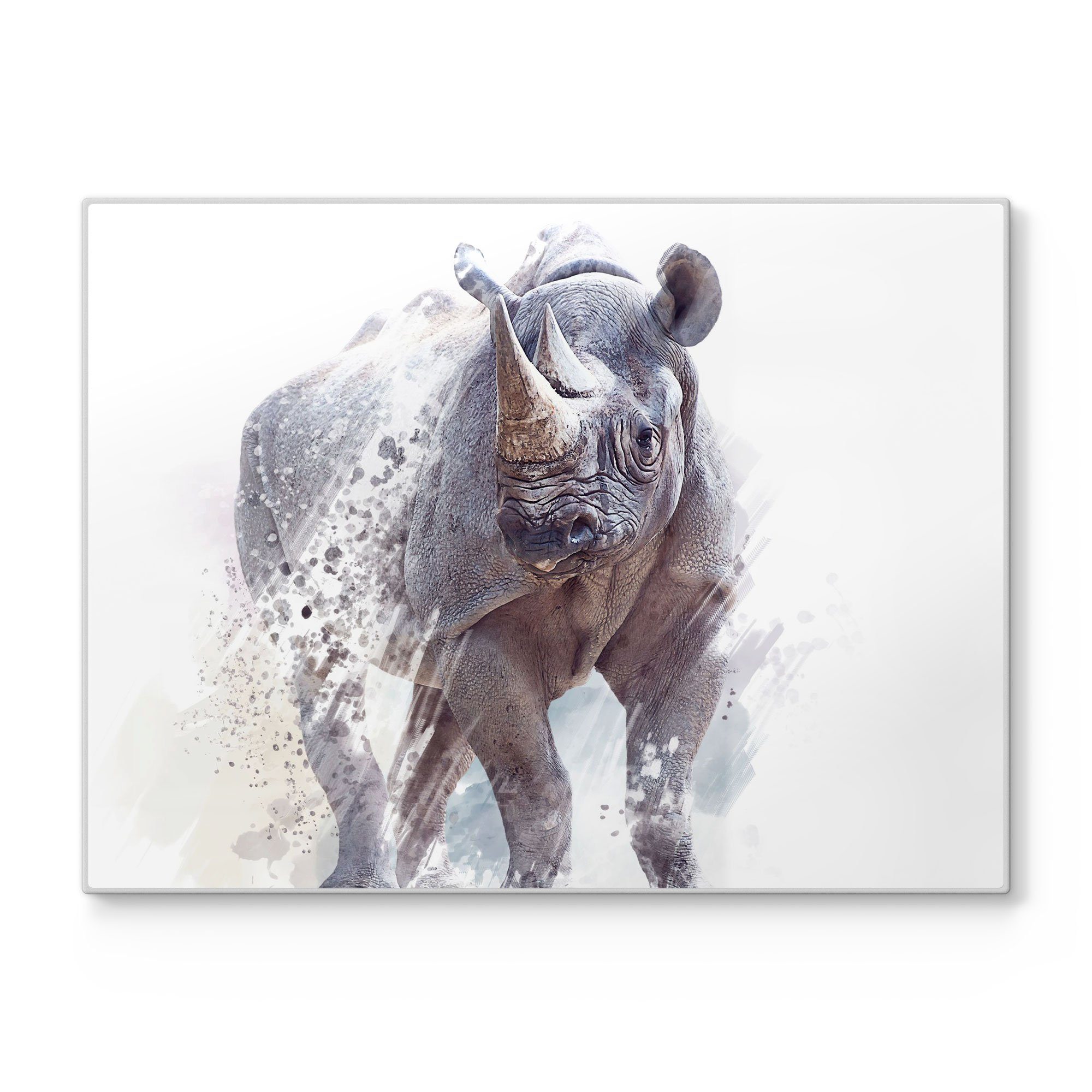 DEQORI Schneidebrett 'Nashorn in Aquarell', Glas, Platte Frühstücksbrett Schneideplatte