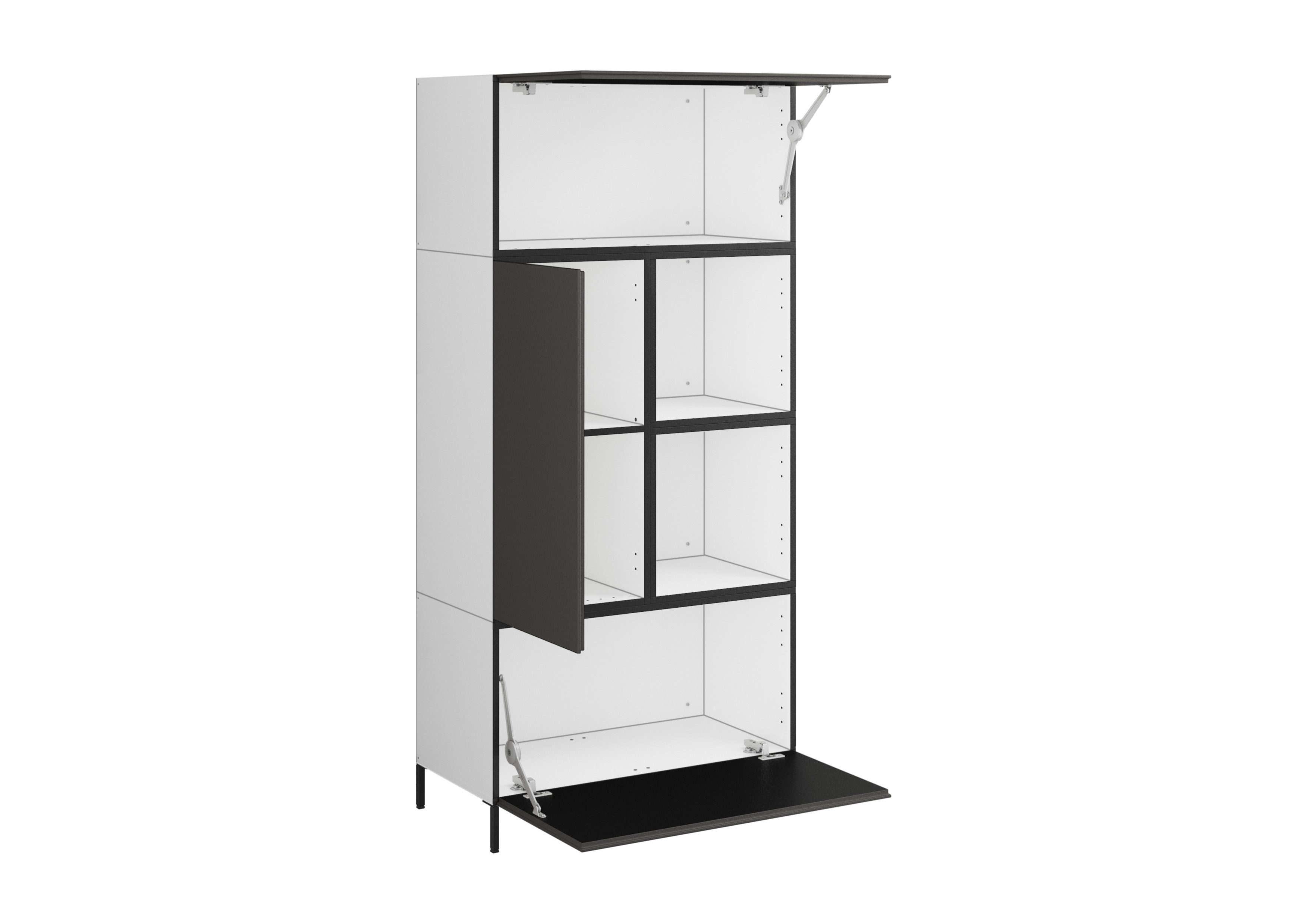 BMG Möbel Stauraumvitrine Modul+ (5 teiliges Highboard Set bestehend aus, 2x Schrank mit Klappenfunktion, 1 x Schrank mit Tür, 2x offenes Regal) Schränke können individuell angeordnet werden, Soft-Close