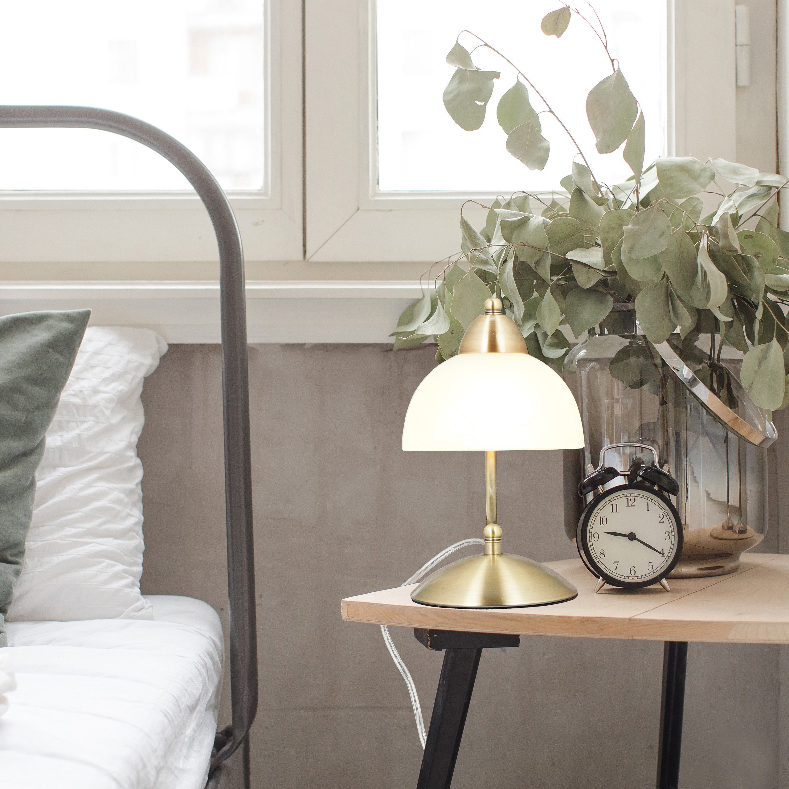 relaxdays Tischleuchte Tischlampe Touch Weißglas, Messing günstig online kaufen