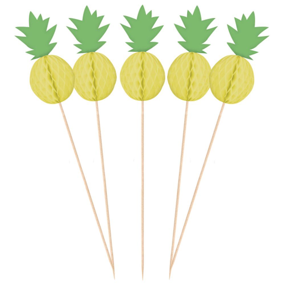 Amscan Einweggeschirr-Set 10 Picks Pineapple Vibes Waben Holz 19 cm, Papier
