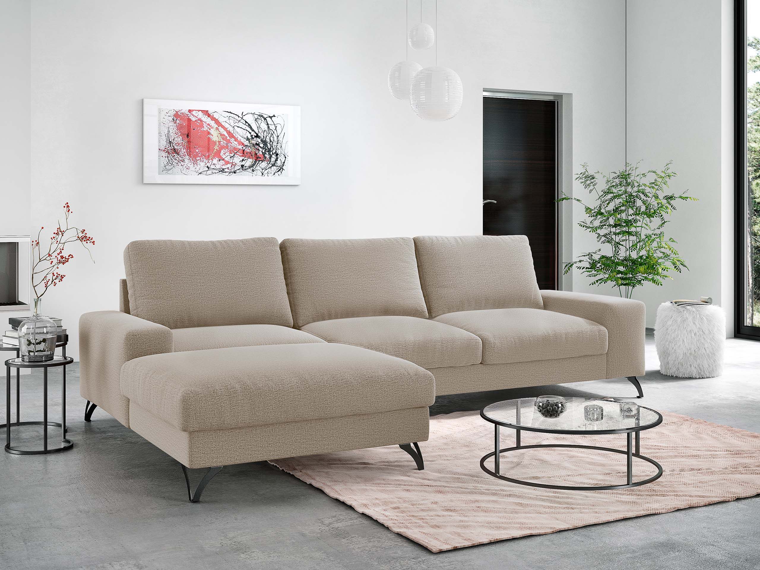 MIRJAN24 Ecksofa Flavio, mit Bettkasten und Schlaffunktion, 300x179x91 cm, Metallfüße