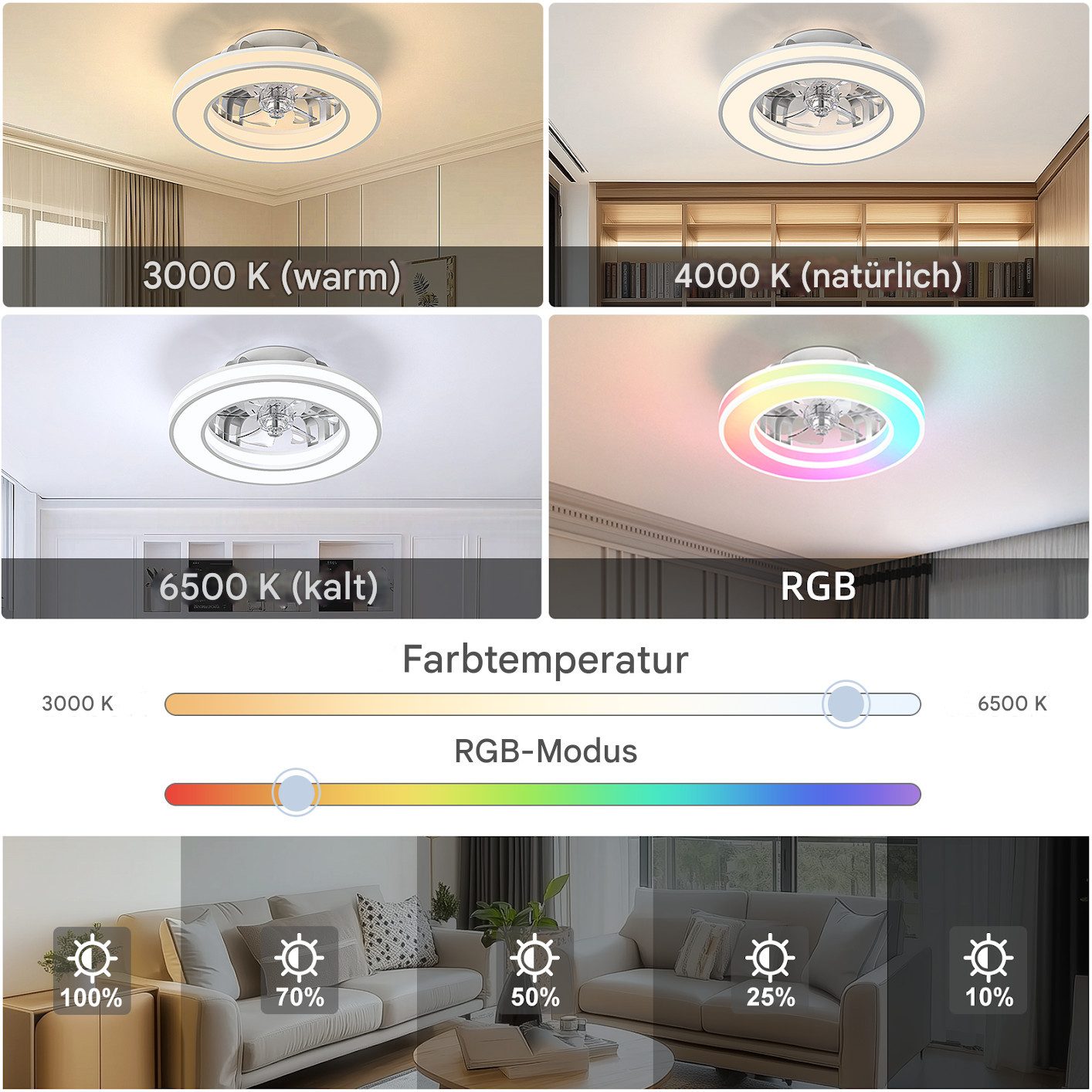 Tukrool Deckenventilator Deckenleuchte,Leise Deckenventilator 6 Geschwindig günstig online kaufen