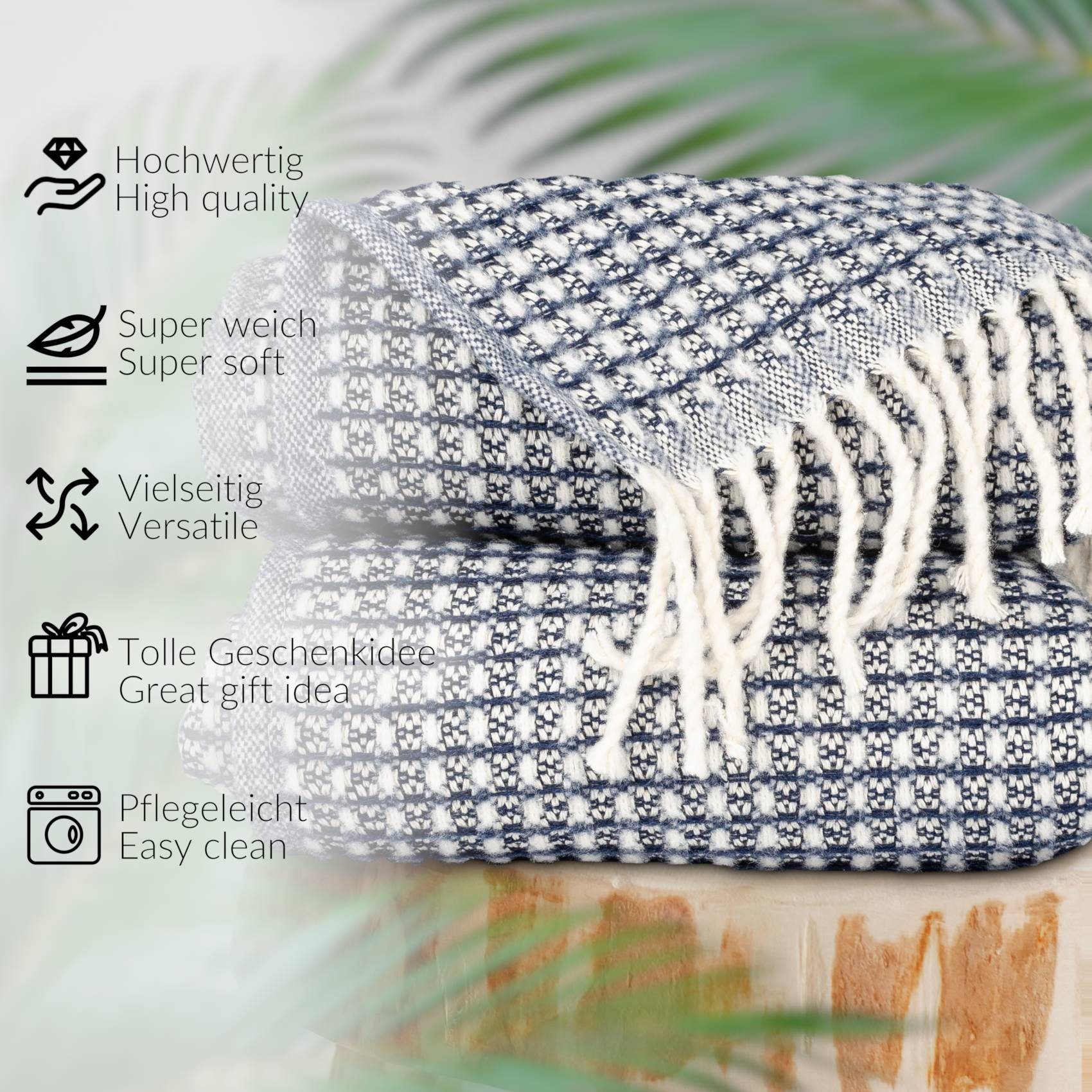 Plaid Beatriz feine Kuscheldecke Reisedecke Tagesdecke Wohndecke, ANRO, Wendedecke kuschelig-weich 130x160cm Blau