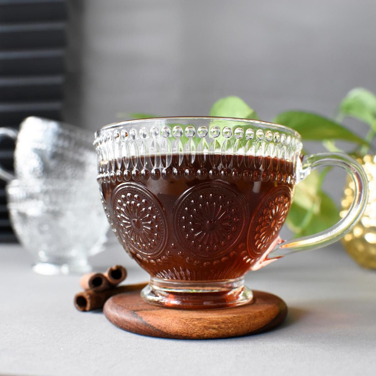 Sendez Cappuccinotasse mit Relief Kaffeegläser Teegläser Trinkgläser 430ml, 6-tlg., Glas