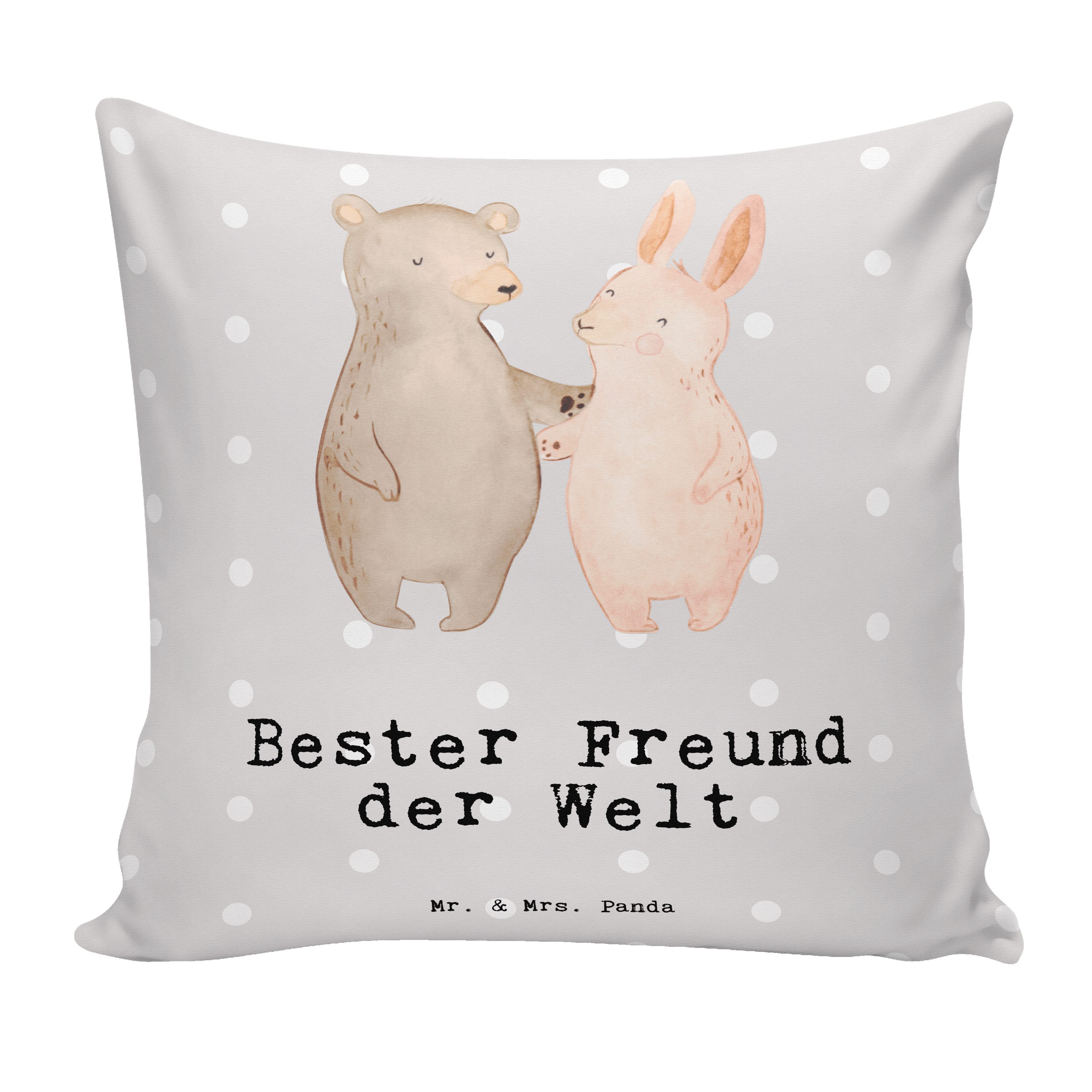Mr. & Mrs. Panda Dekokissen »Hase Bester Freund der Welt Grau Pastell