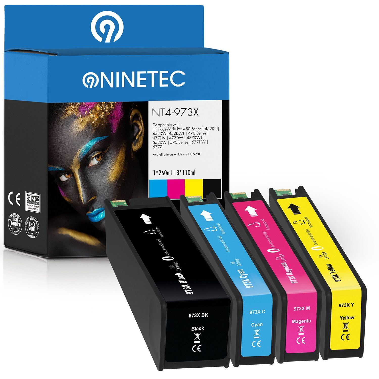 NINETEC 4er Set ersetzt HP 973X 973 X Tintenpatrone | Tintenpatronen