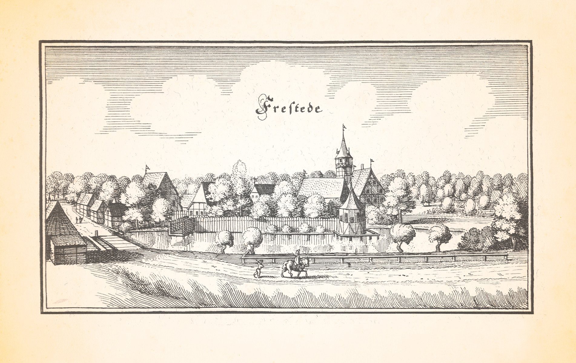Kunstdruck Frestede Topographia Braunschweig Lüneburg Amtshaus Kupferstich Merian