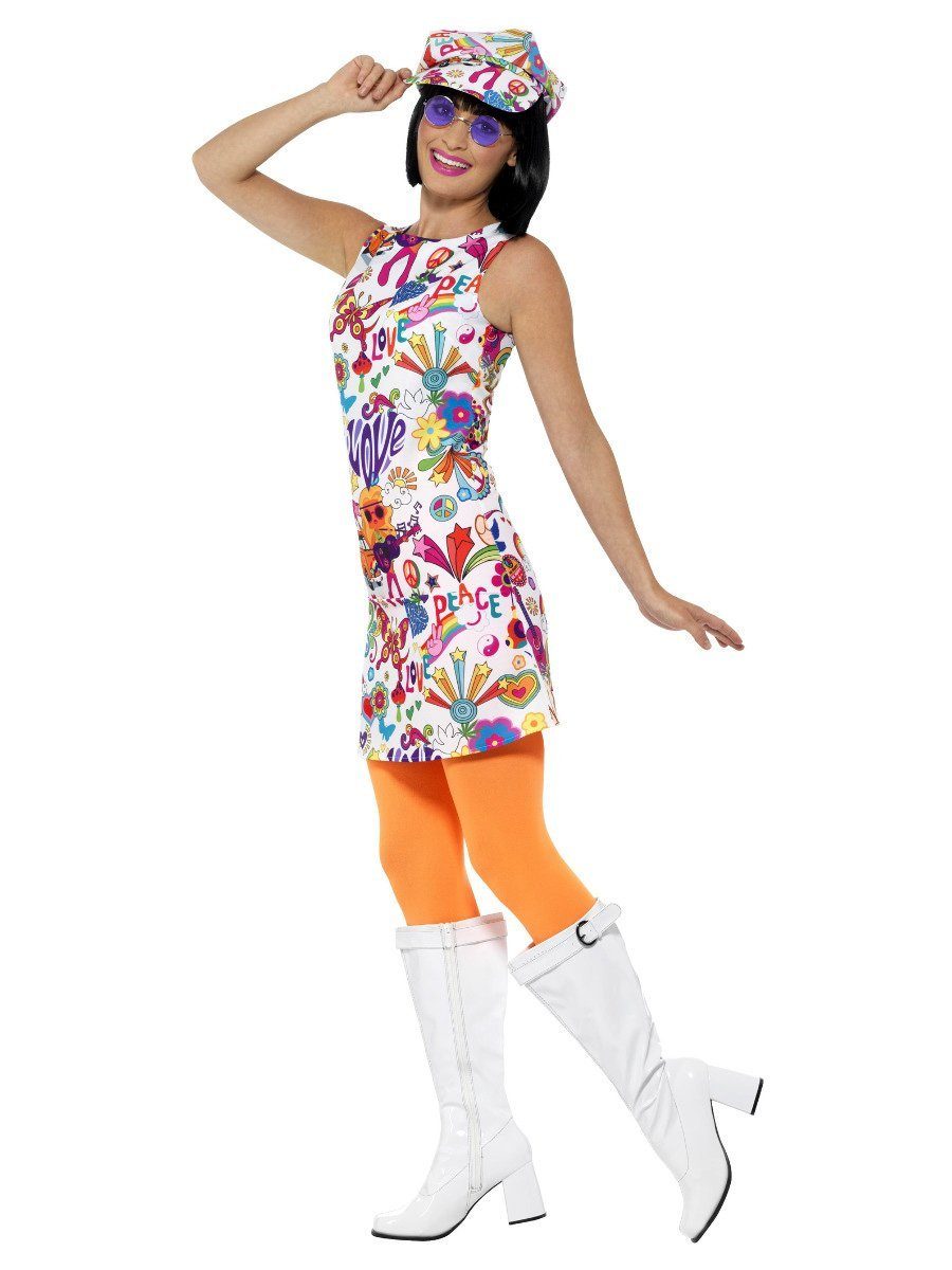 Smiffys Hippie-Kostüm Swinging Sixties Minikleid - Fasching Karneval, Hippiekleid für den Summer of Love