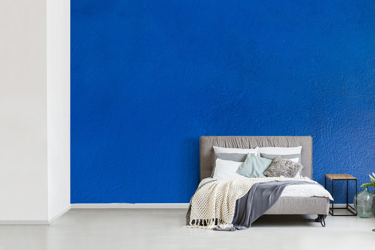 (6 Vinyl für Blau, bedruckt, - Schlafzimmer, MuchoWow Tapete Fototapete Kinderzimmer, Matt, Farbe Wallpaper Wohnzimmer, - Wand St),