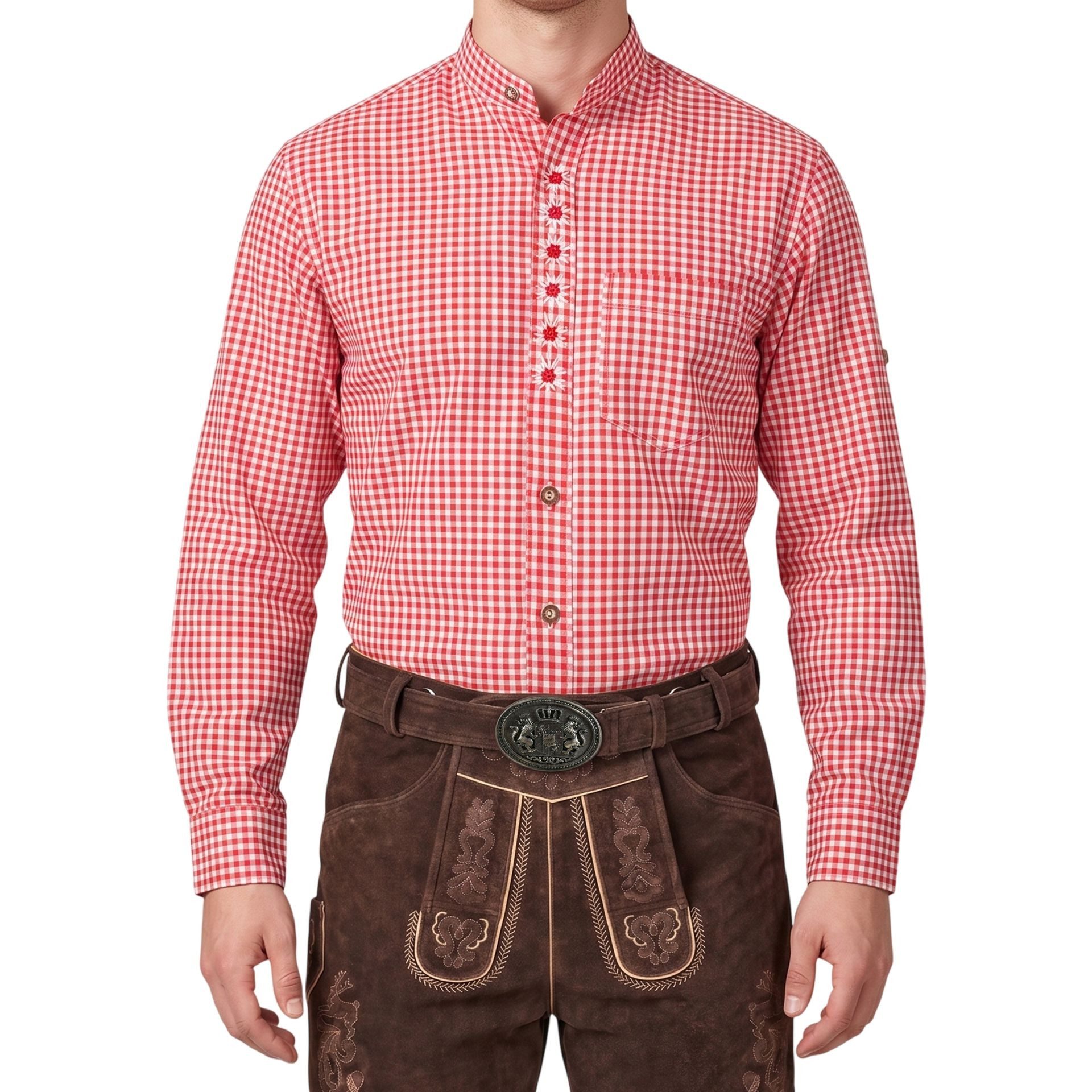 German Wear Trachtenhemd GW120x-EW-SK Trachtenhemd für Trachtenlederhosen mit Edelweiß-Stickerei stehkragen