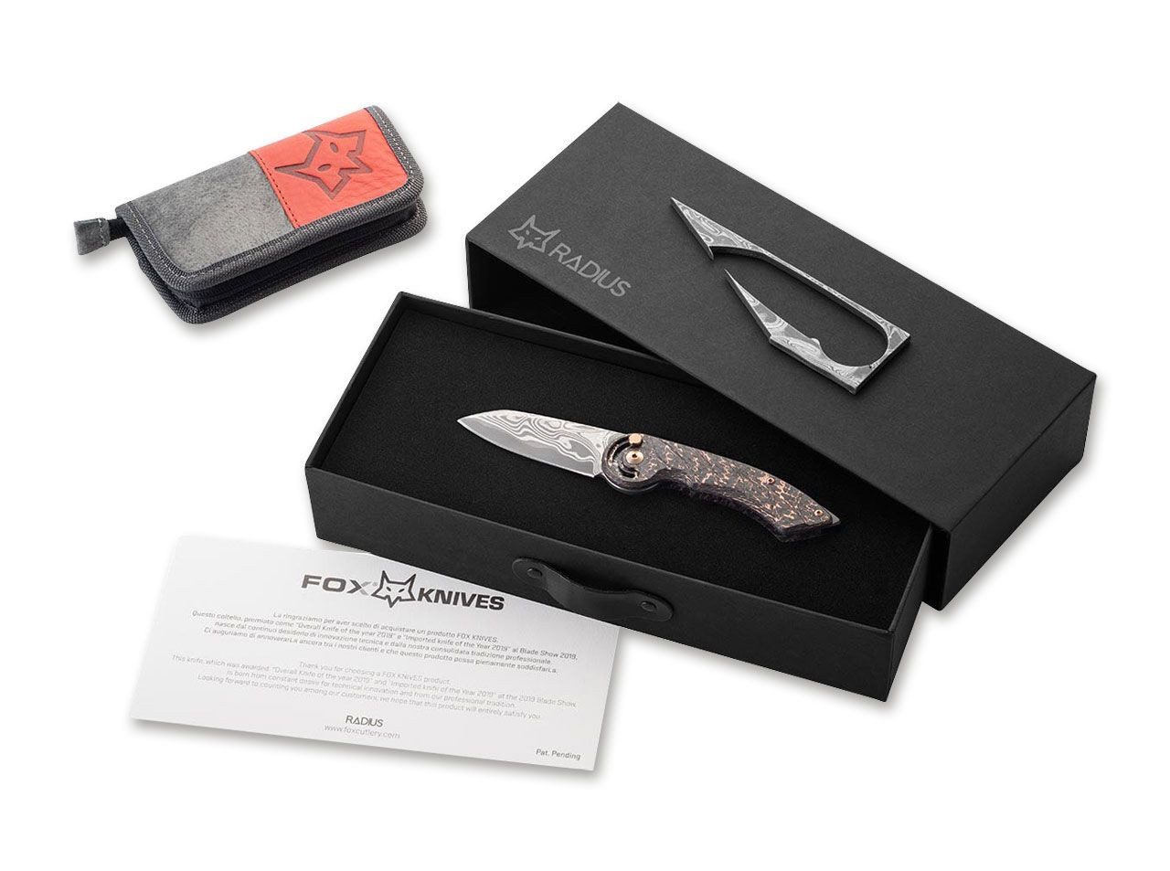 Fox Knives Taschenmesser Taschenmesser Radius Damascus Space Coral CF LTD
