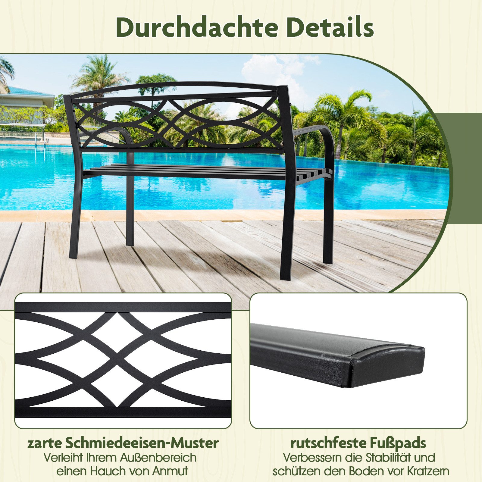 KOMFOTTEU Gartenbank, Sitzbank Balkonbank Parkbank Metall
