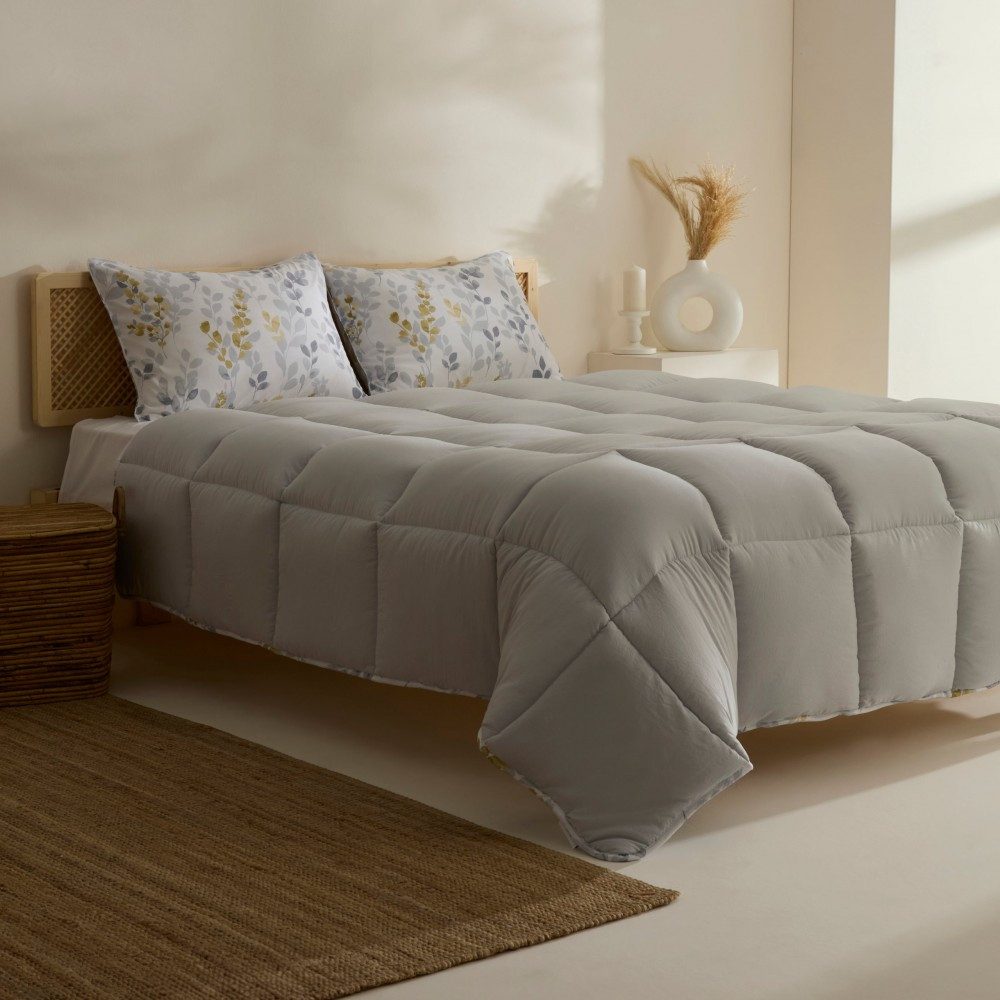 Karaca Bettwäsche Karaca Leaf Graues Doppel Comforter Bettdecke Set 200x200 günstig online kaufen