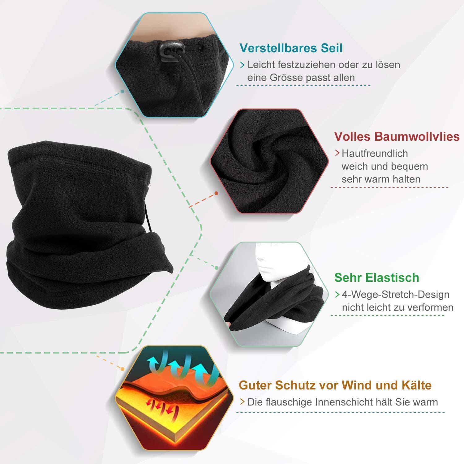 WLIXPBB Sturmhaube PolarFleece Schal: Winterhalswärmer ideal für Motorrad und Sport (2er Set, 2er Set Fleece Schal) Vielseitig einsetzbar, warm und weich, Unisex-Design