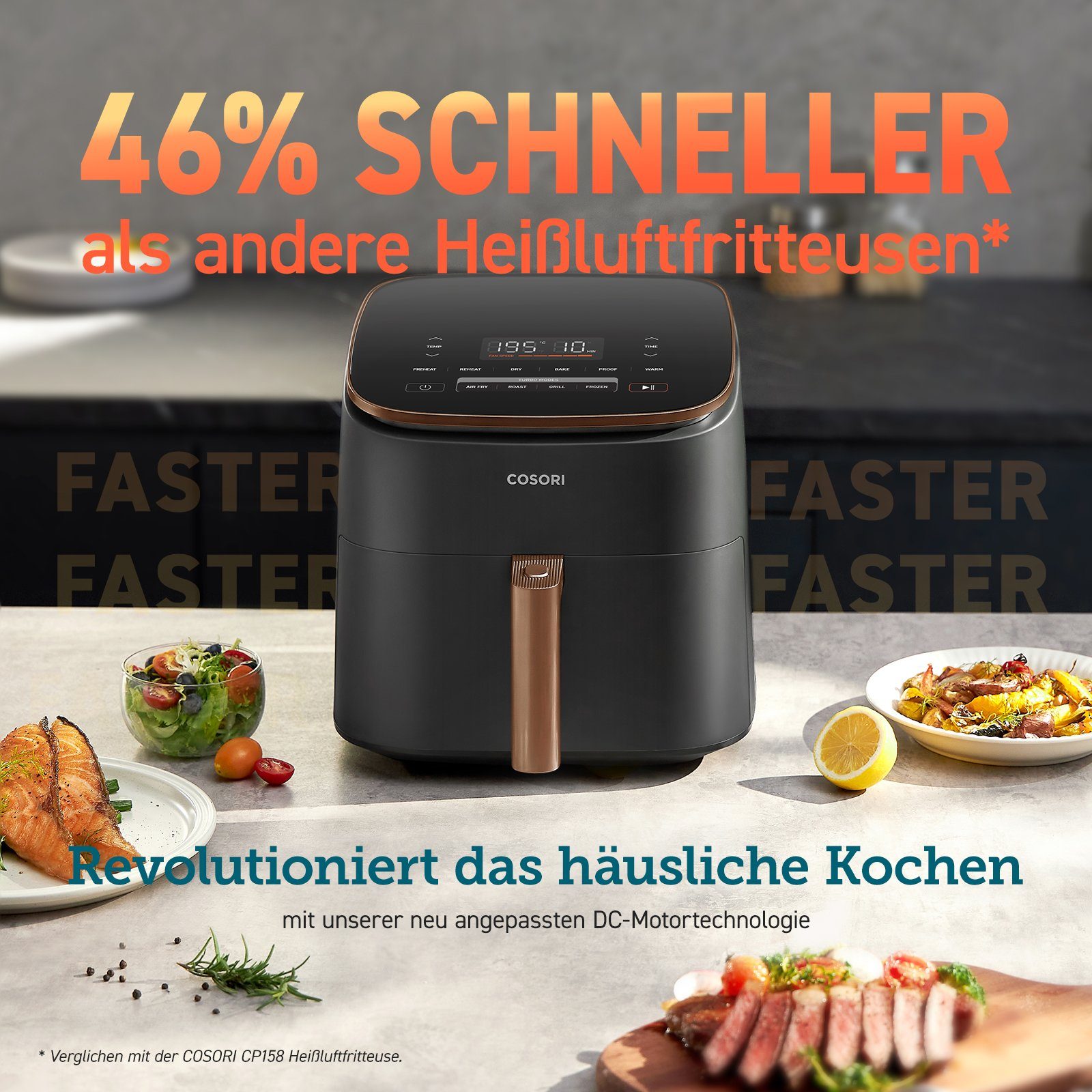 Cosori Heißluftfritteuse XXL Turbo Blaze, 6L Airfryer, 30°-230°, Kompakt, 1725,00 W, 5 Geschwindigkeitsstufen & 9 Funktionen, DC-Motor, Energiesparend