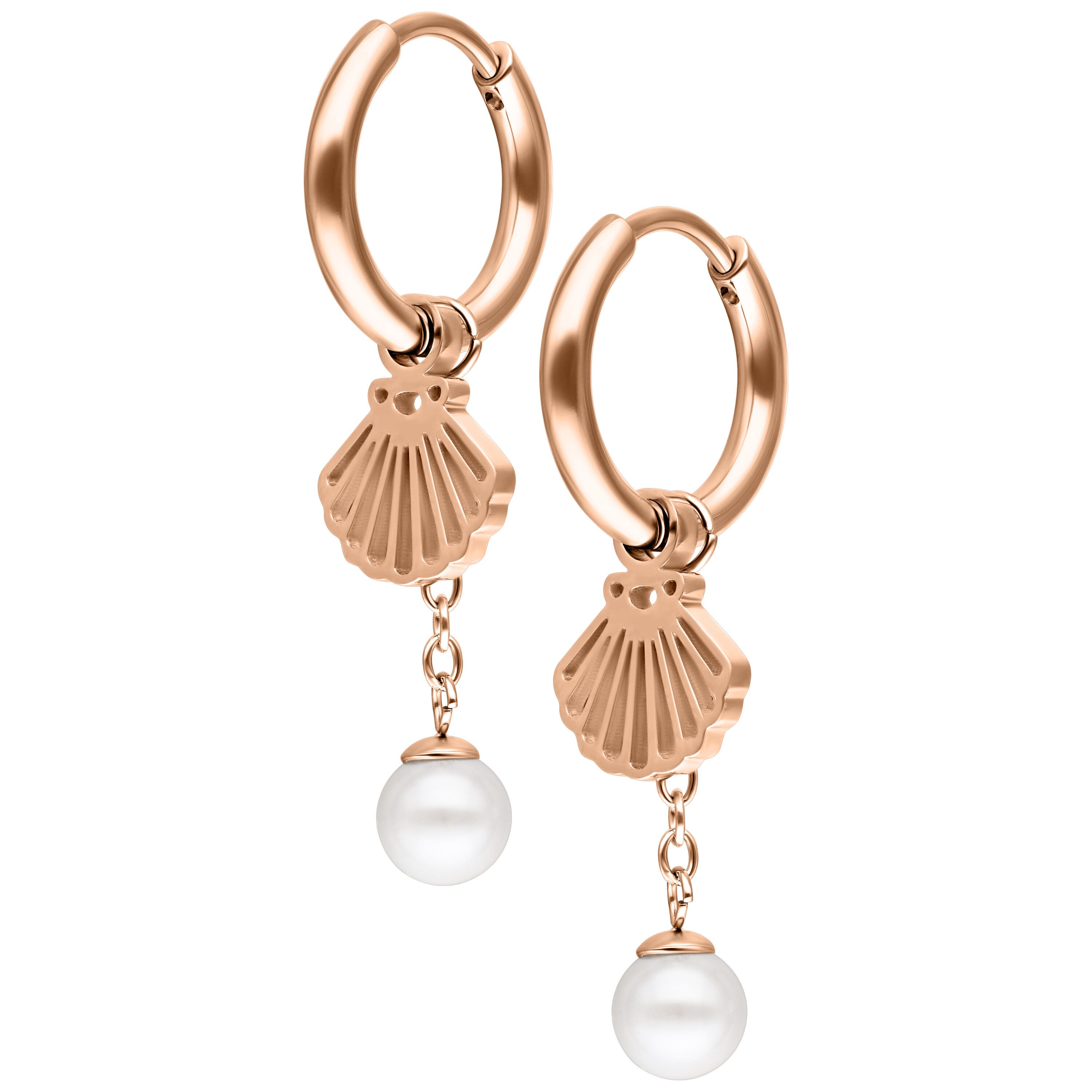 Paar Ohrhänger Mini Shell with Synthetic Pearl Hoops Pair - Roségold
