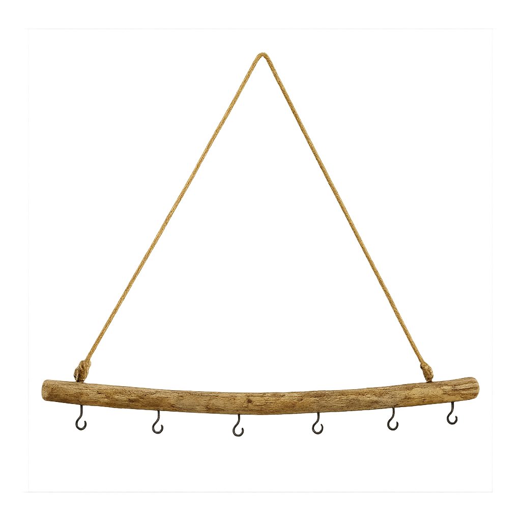 NaDeco Bastelnaturmaterial Deko Holz Stange zum Hängen ca. 80cm mit 6 Haken und Kordel