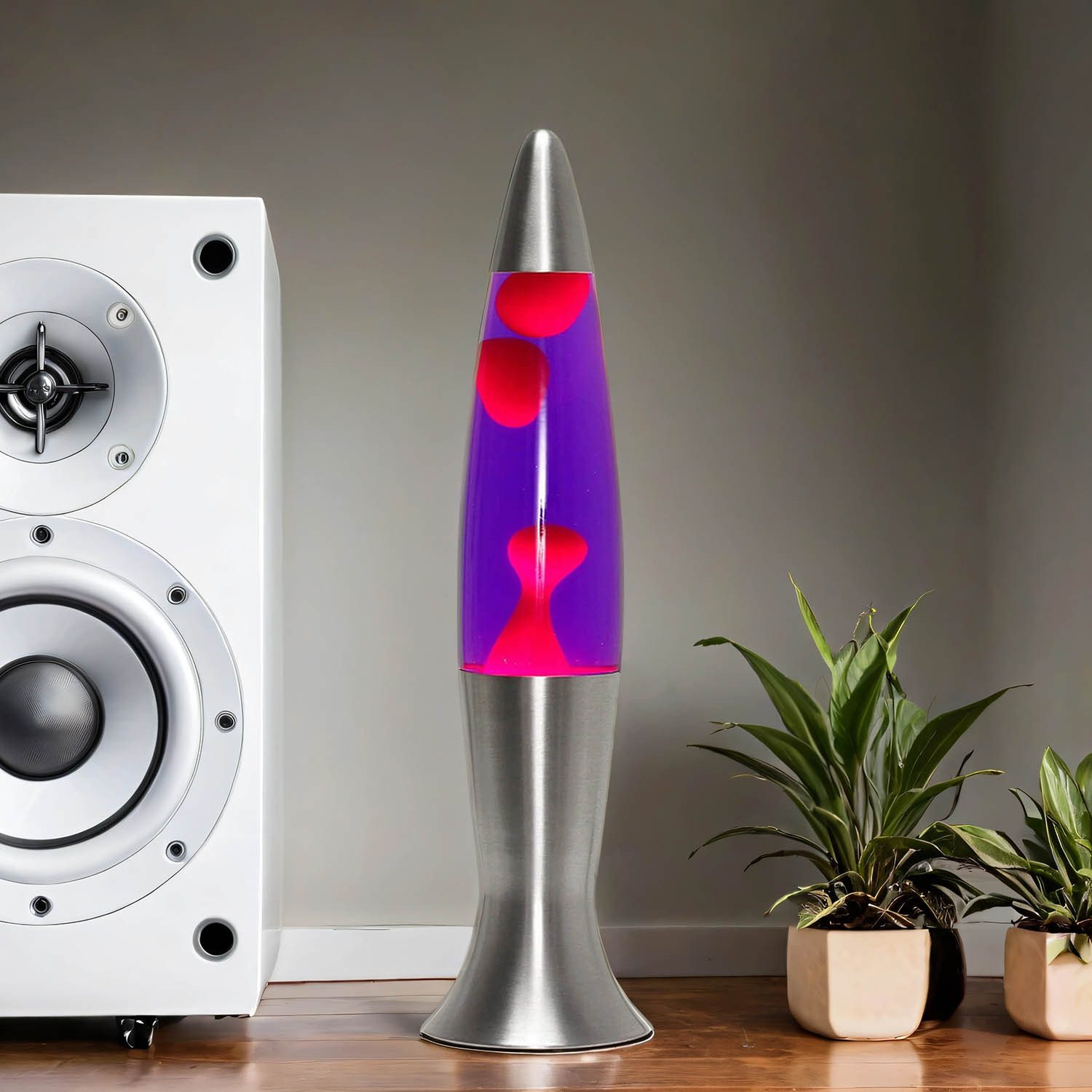 Licht-Erlebnisse Lavalampe ANGELINA, Warmweiß, Tischlampe Lila Rot Silber G günstig online kaufen