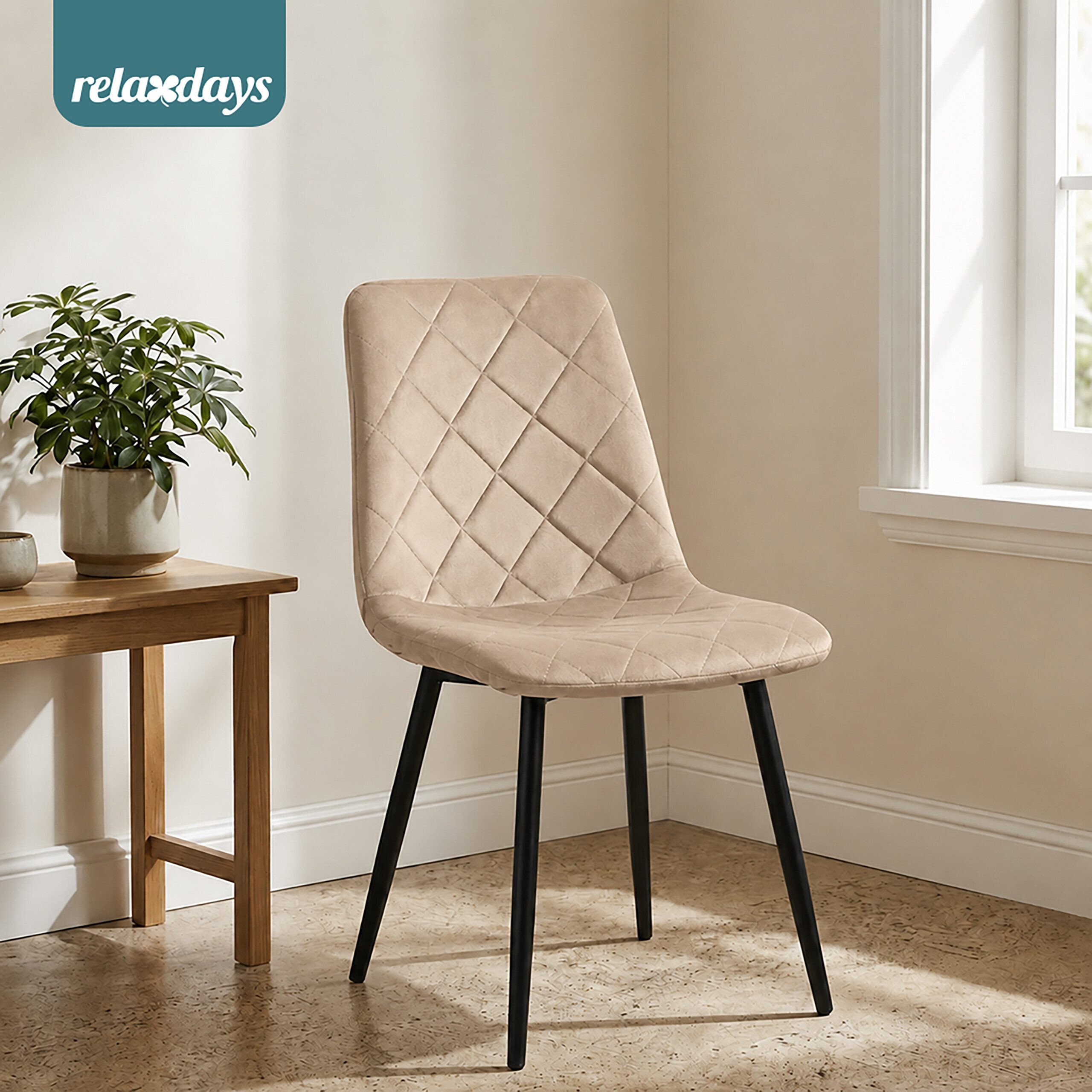 relaxdays Esszimmerstuhl Samt Esszimmerstuhl Set (4 St), Beige, 4er-Pack – Bild 5 von 5
