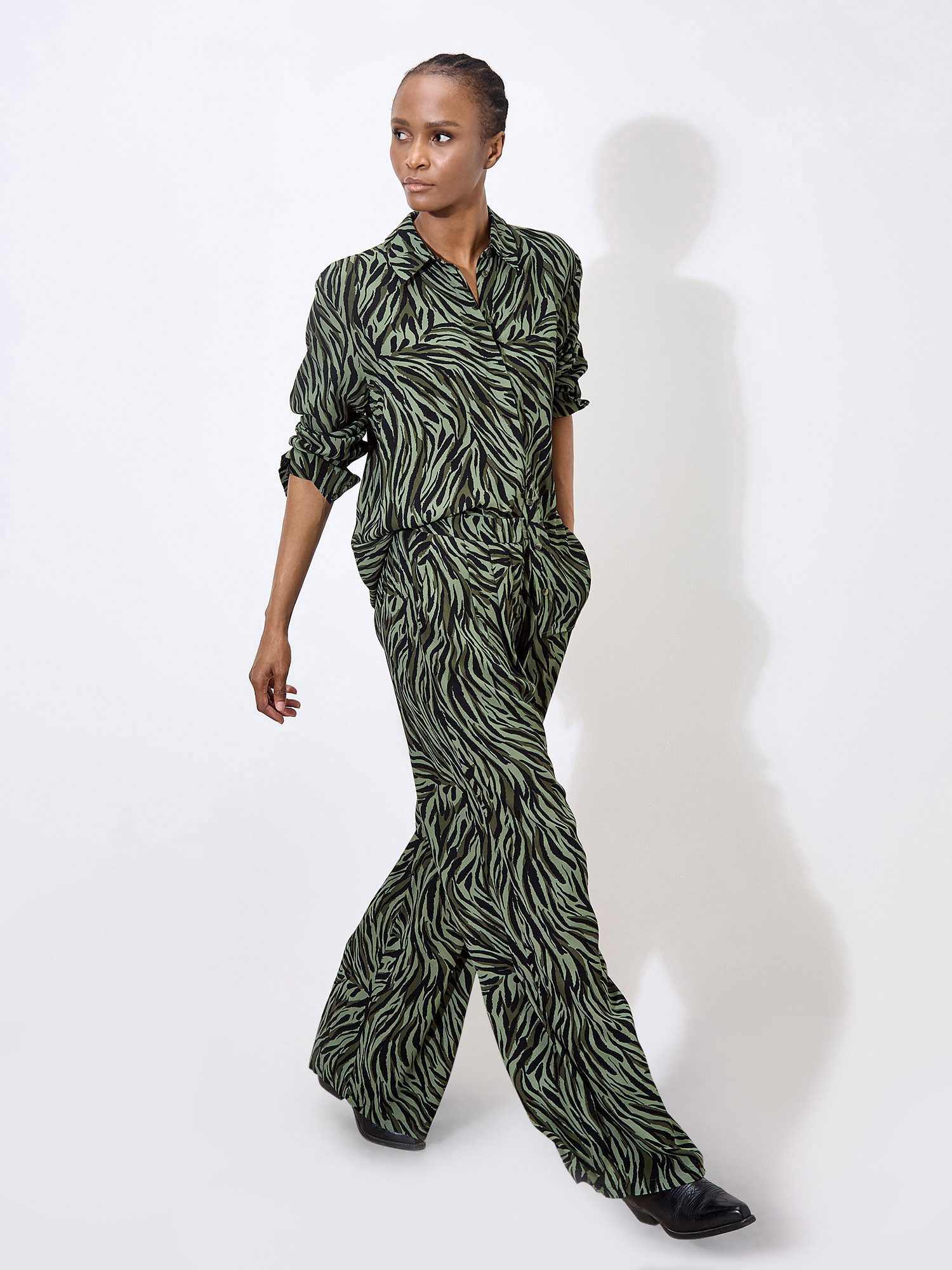 Apricot Stoffhose Weite Hose mit Zebradruck