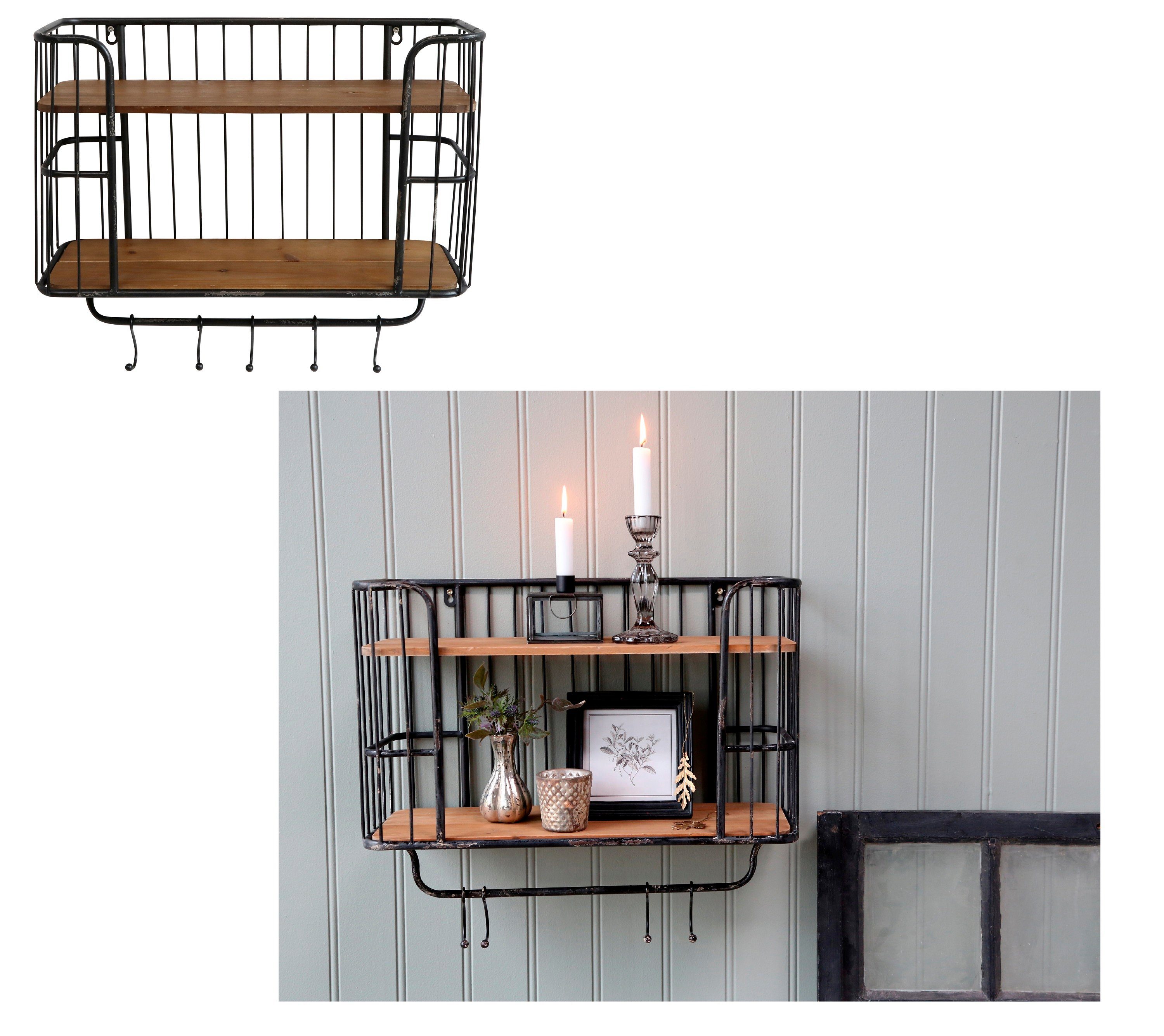 Wandregal Wandregal mit 5 Haken Regal Chic Antique H45,5 / B20,5 / L52cm