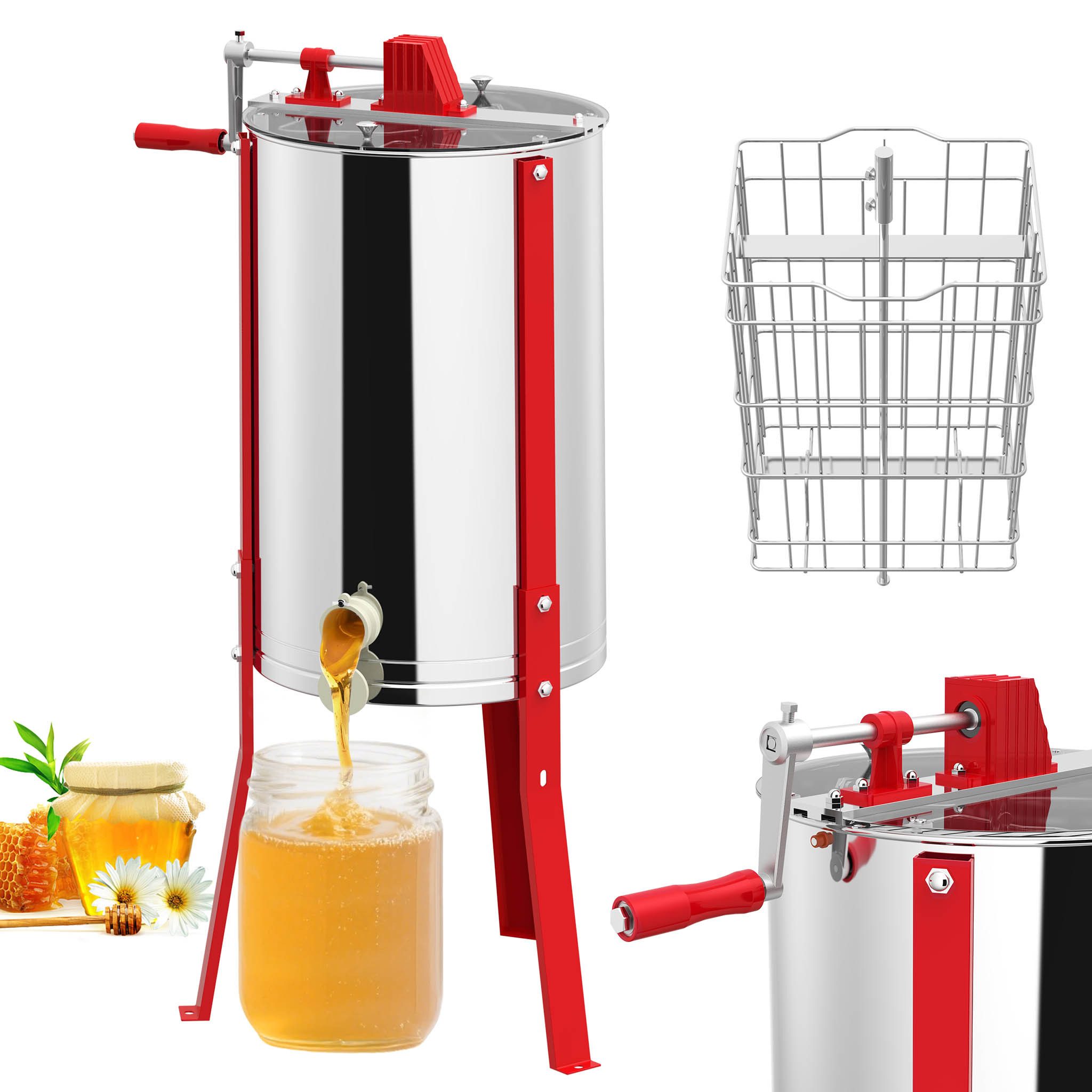 FIVMEN Honigschleuder Tangentialschleuder Manuelle Bienenbeute Honigextractor mit Deckel, Zentrifugenentsafter mit Handkurbel Beinen Honig-Extraktor