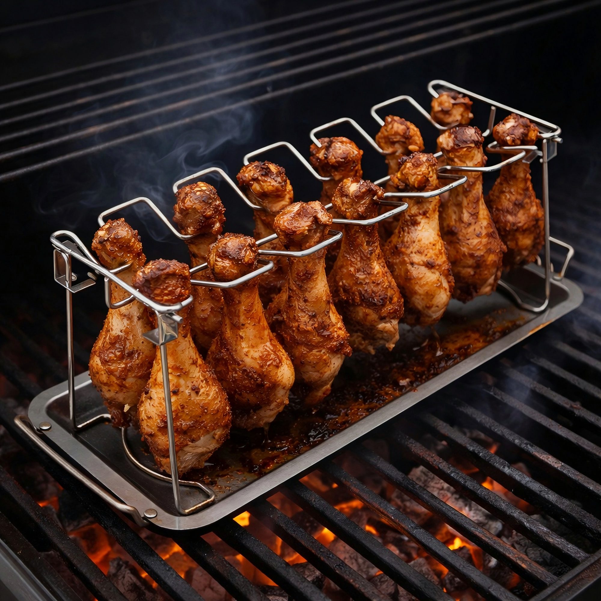 BBQ-Toro Grillrost Edelstahl Hähnchenschenkelhalter für 12 Hähnchenkeulen, Grillgestell u