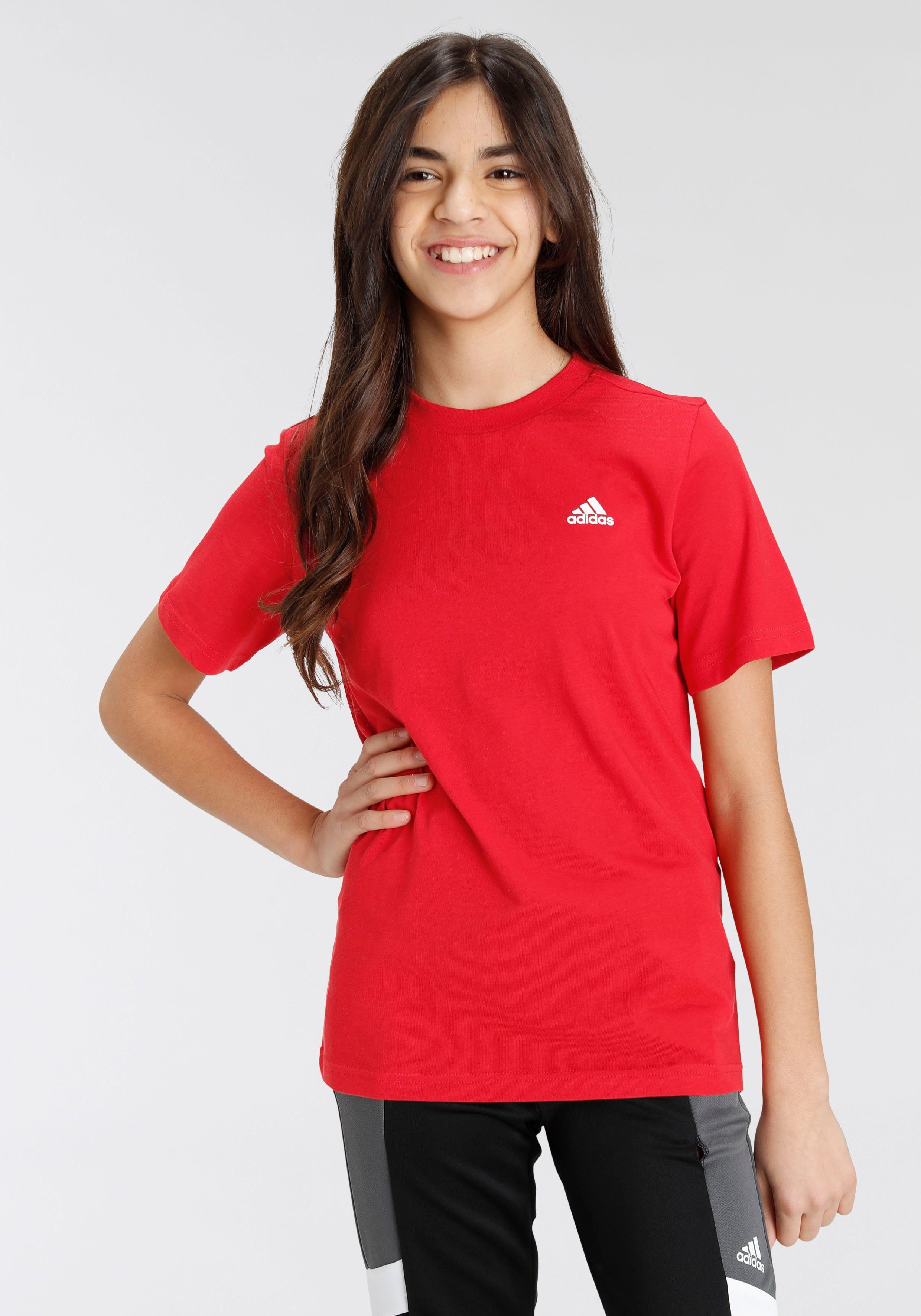 Voller Produkte! adidas Sportswear ESSENTIALS LOGO / T-Shirt Better SMALL White Scarlet COTTON