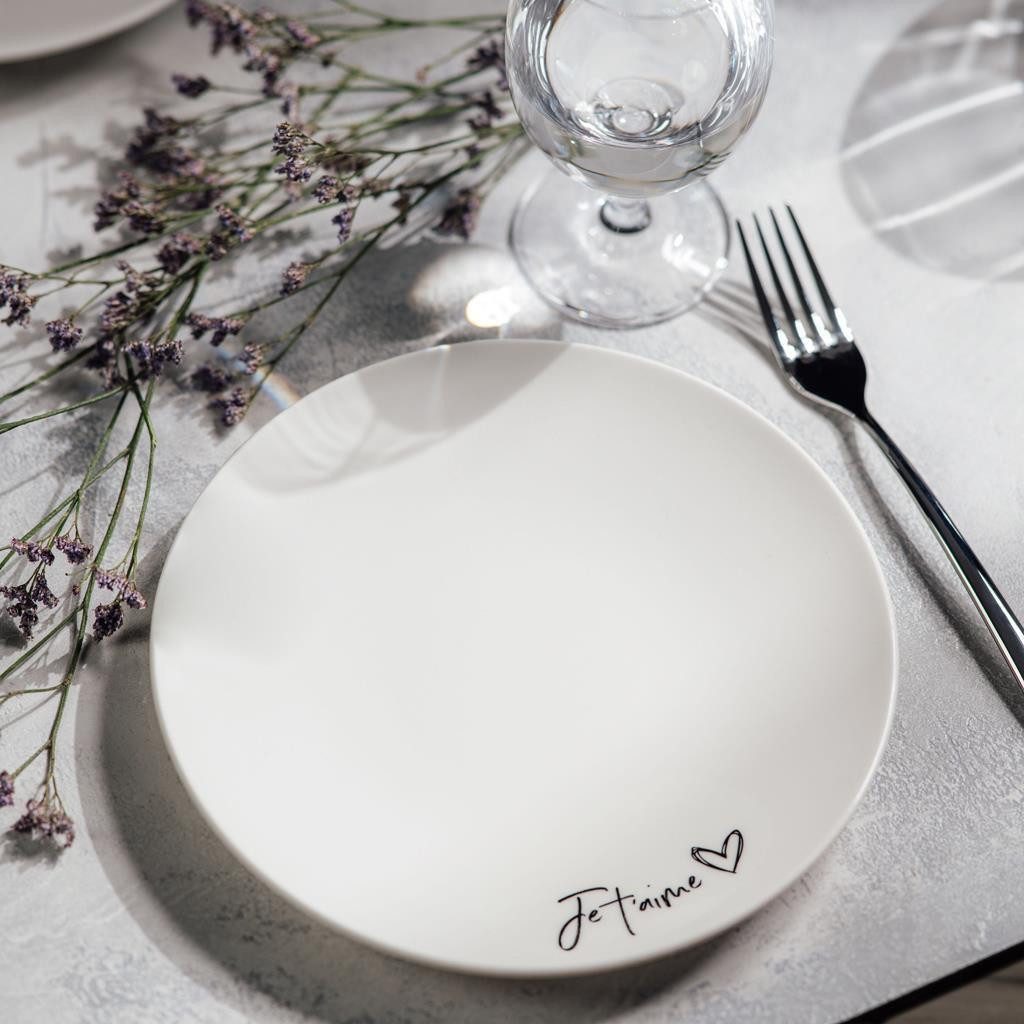 Villeroy & Boch Frühstücks-Geschirrset Statement Frühstücks-Set Je t'aime 3er Set (3-tlg), 1 Personen, Porzellan