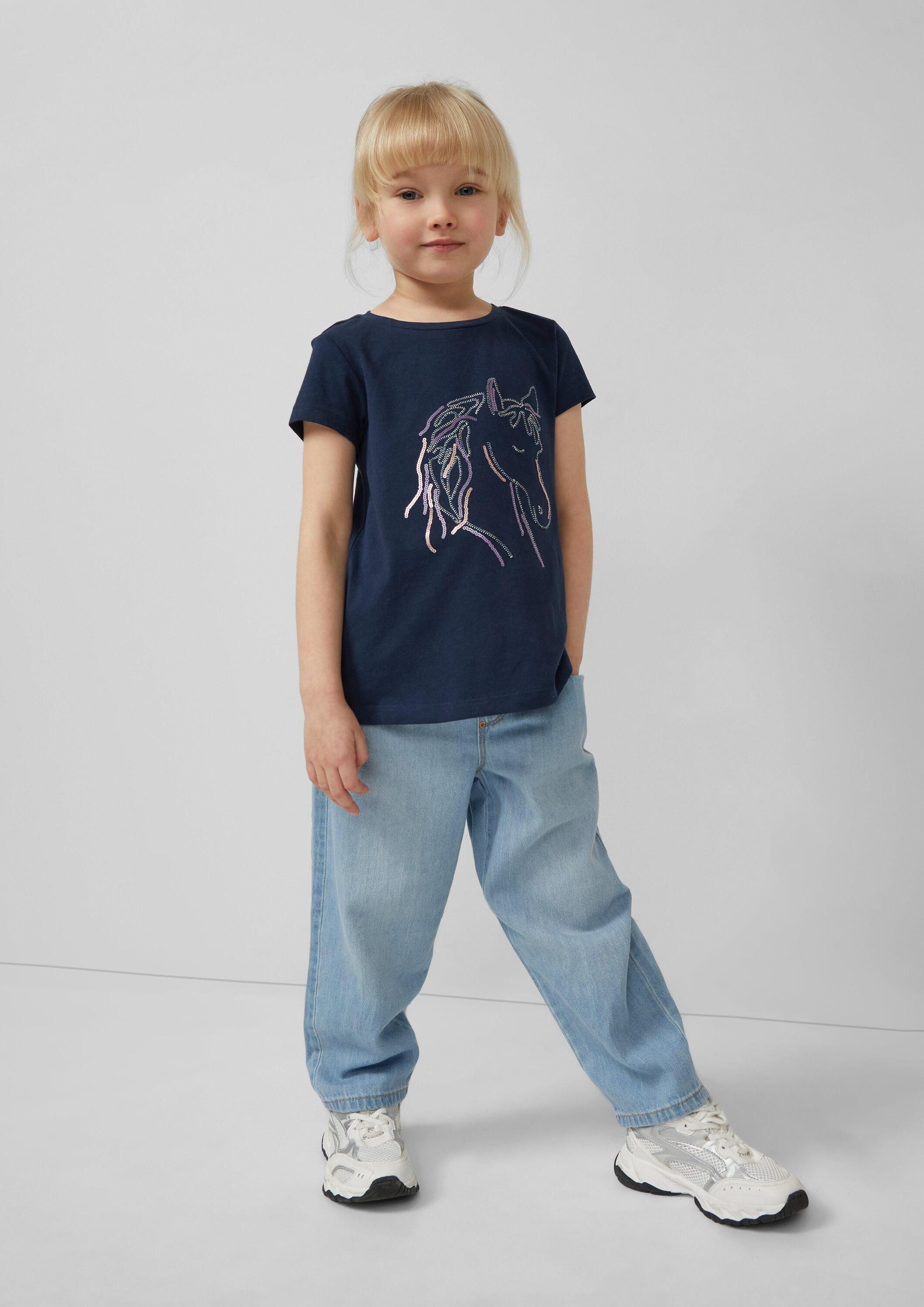 s.Oliver Kurzarmshirt T-Shirt T-Shirt mit Pailletten und Stickerei