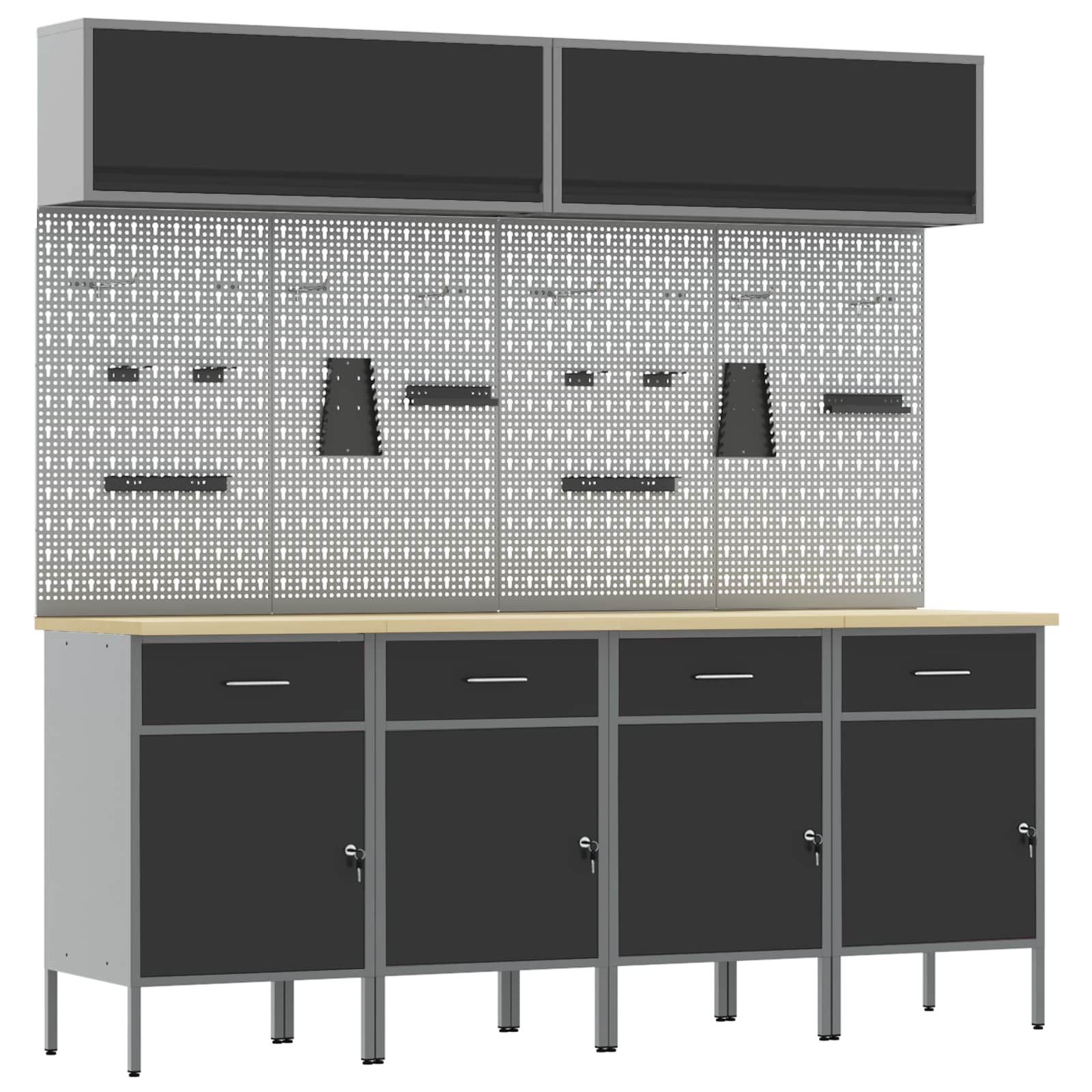 Werkzeugschrank Arbeitsschrankset mit Schubladen mit Speicher 10 pcs Schwarz